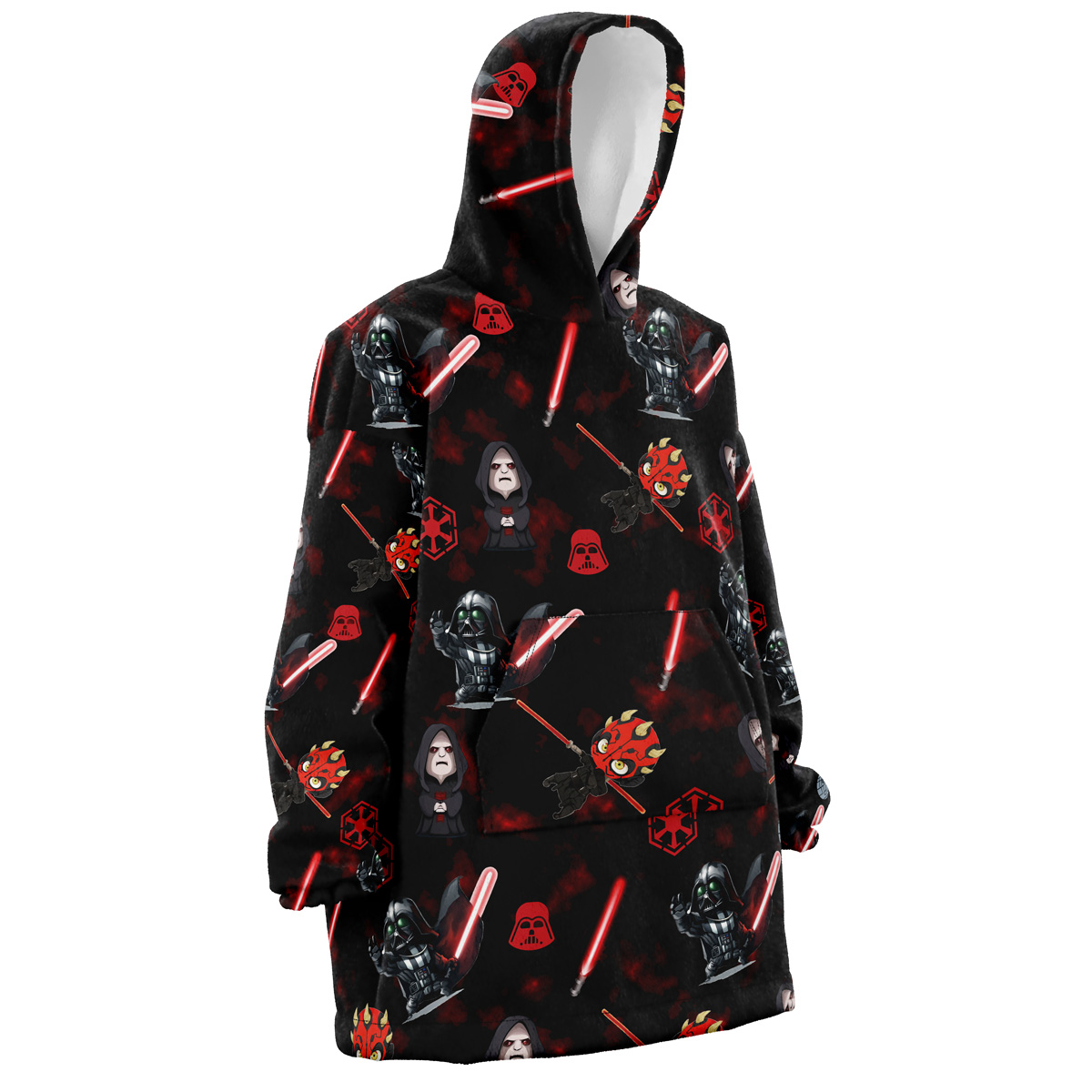 Hooktab 3D Printed Chibi Sith Lords Pattern Star Wars Unisex Snug Oversized Blanket Hoodie