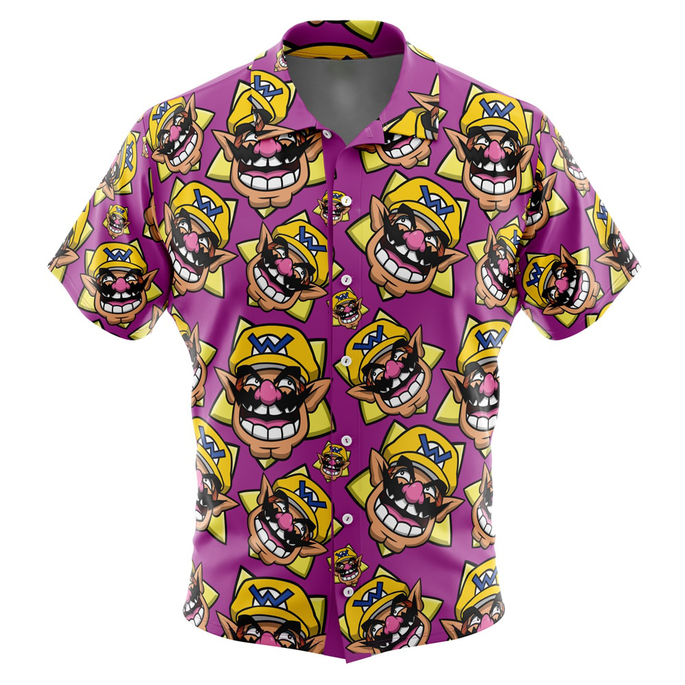 Wario Super Mario Men's Short Sleeve Button Up Hawaiian Shirt