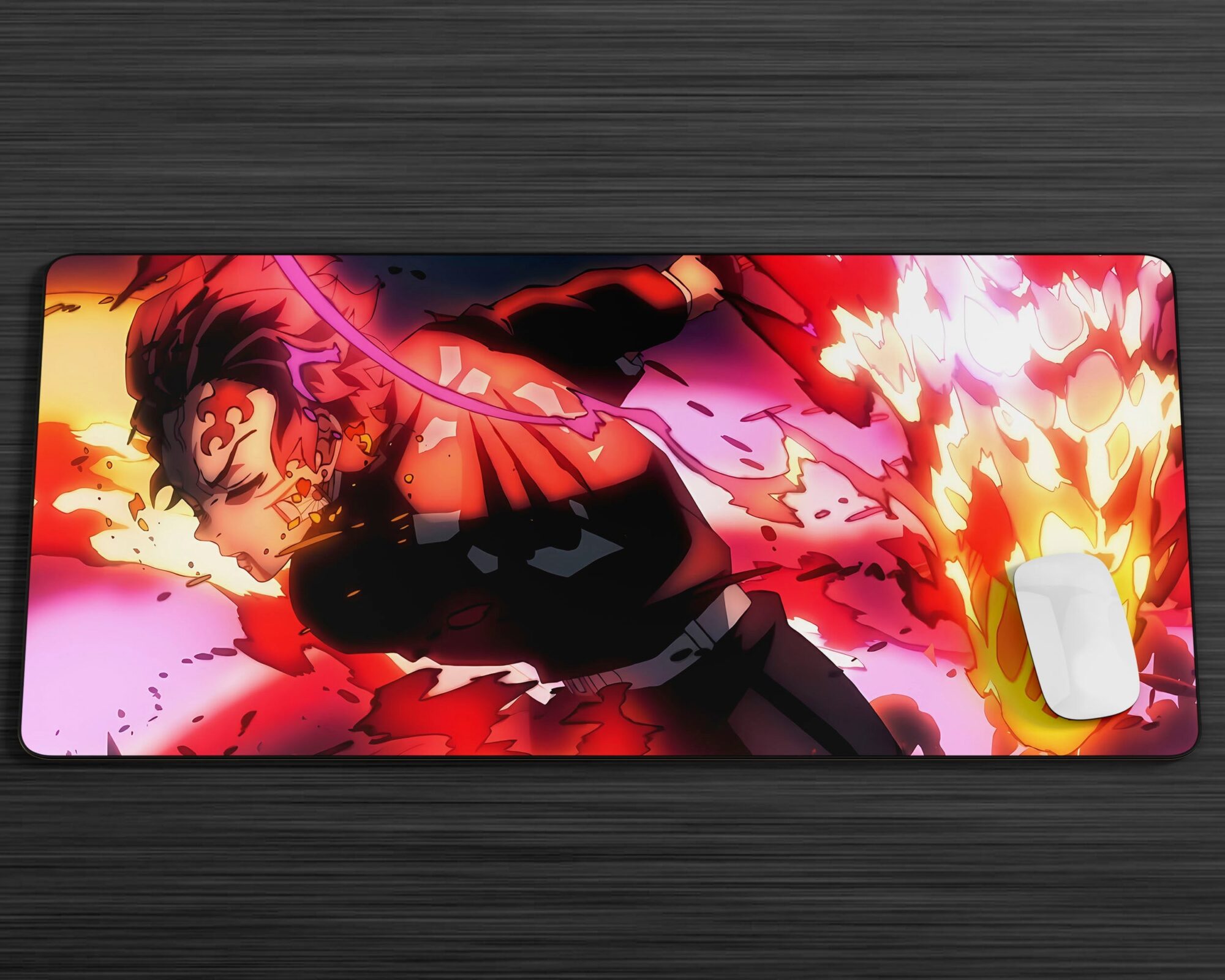 Demon Slayer Tanjiro Sun Breathing Flames Gaming Anime Mouse Pad