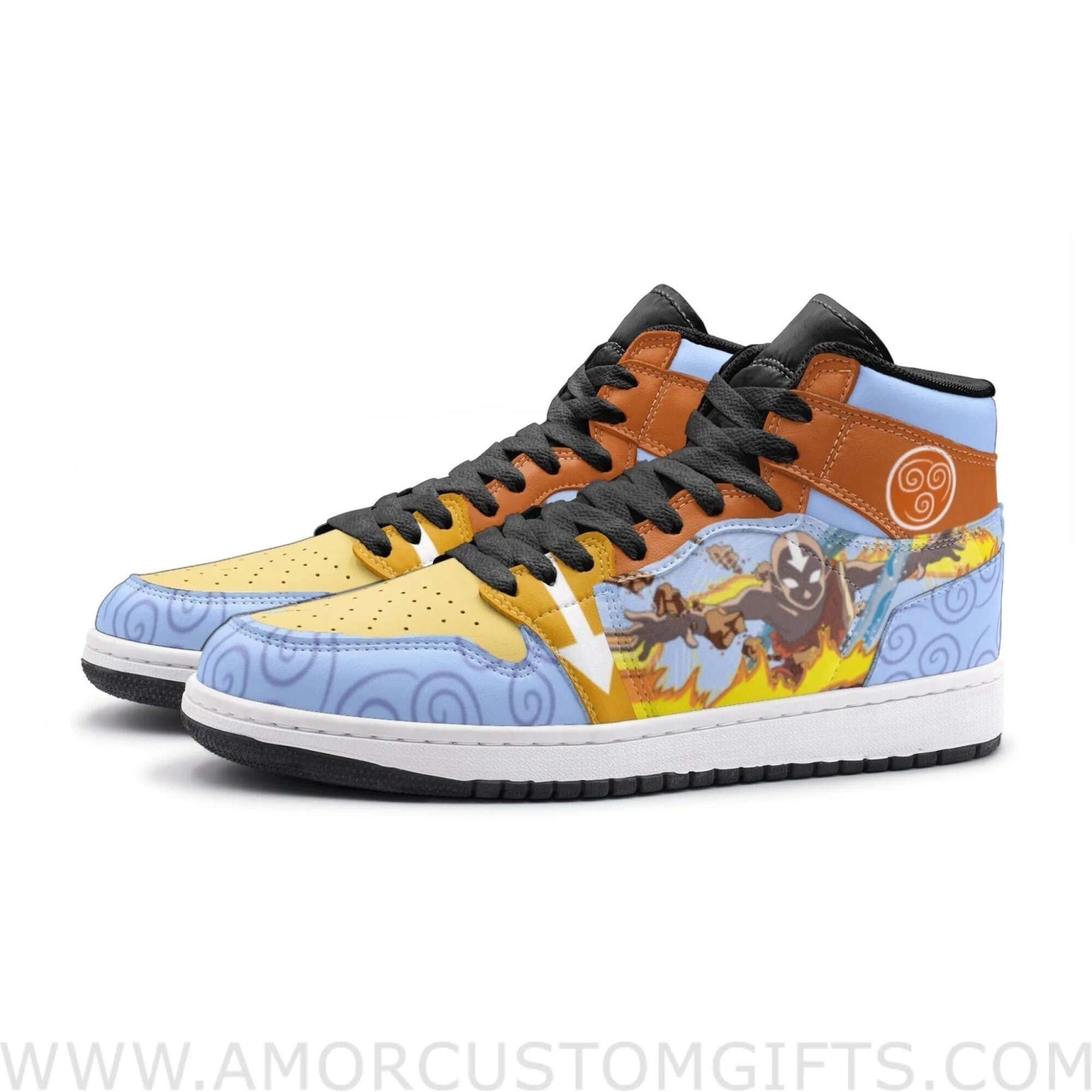 Custom Aang Avatar V2 Mid Top Basketball Sneakers Shoes | Personalizable Anime Fan Sneakers