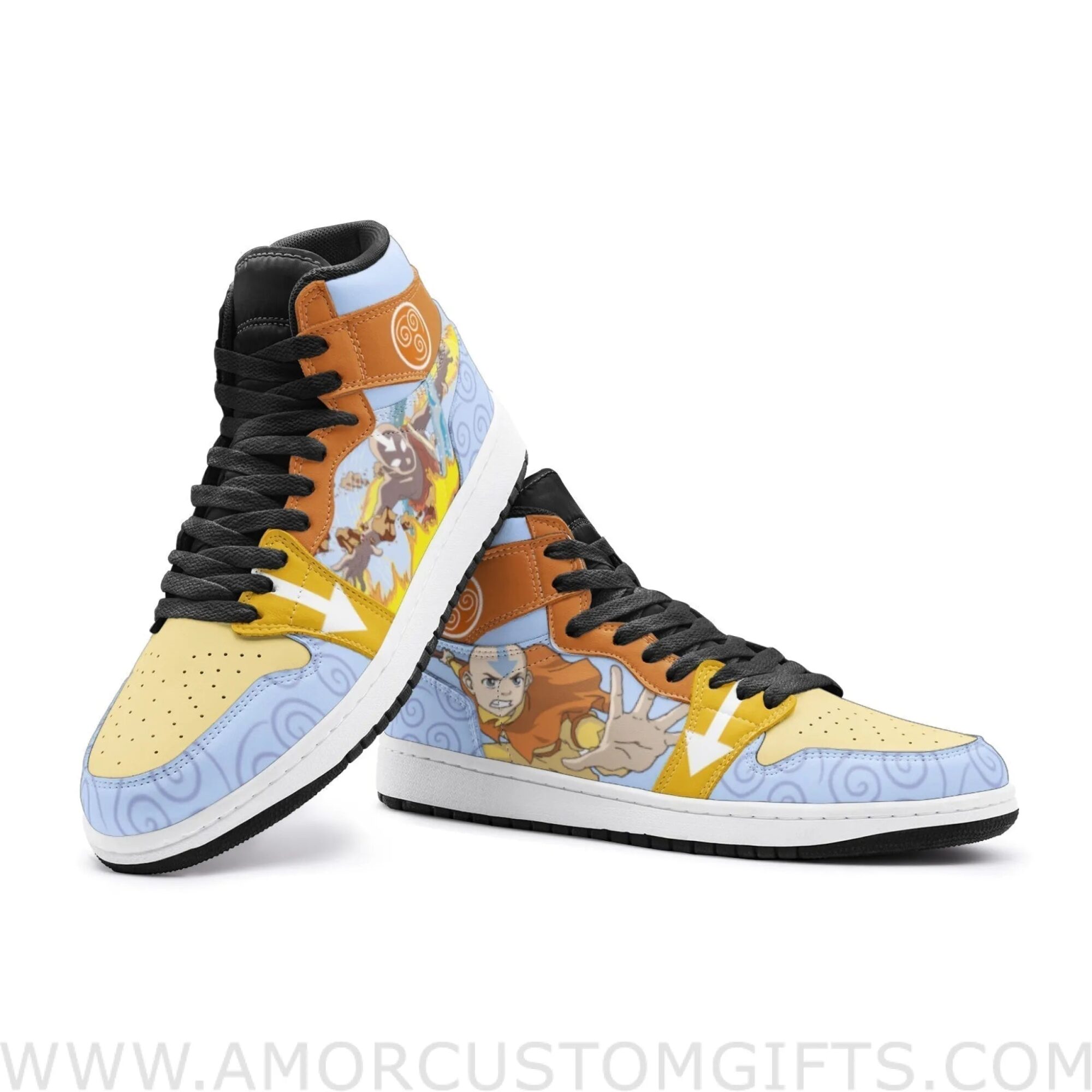 Custom Aang Avatar V2 Mid Top Basketball Sneakers Shoes | Personalizable Anime Fan Sneakers