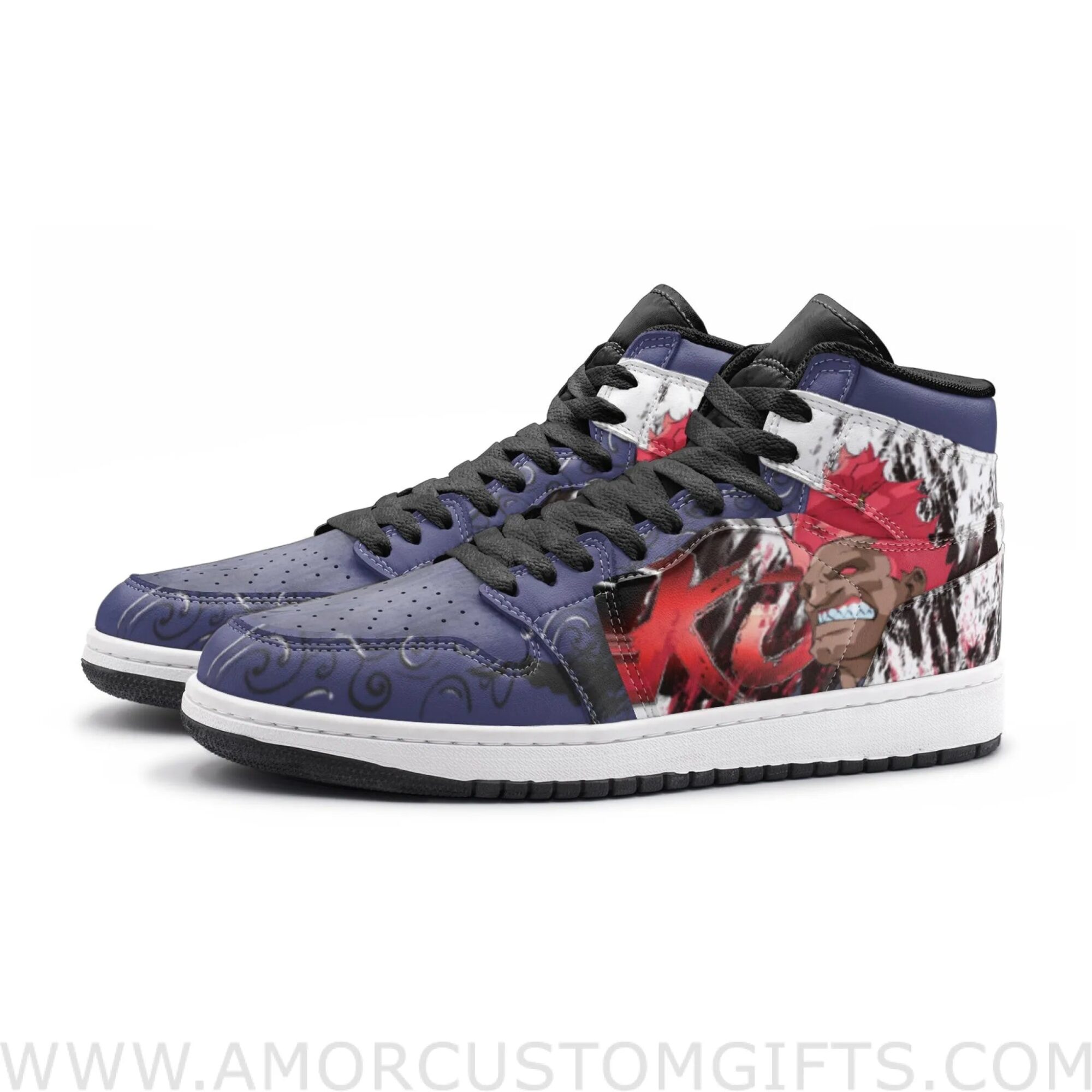 Custom Akuma Street Fighter Mid Top Basketball Sneakers Shoes | Personalizable Anime Fan Sneakers