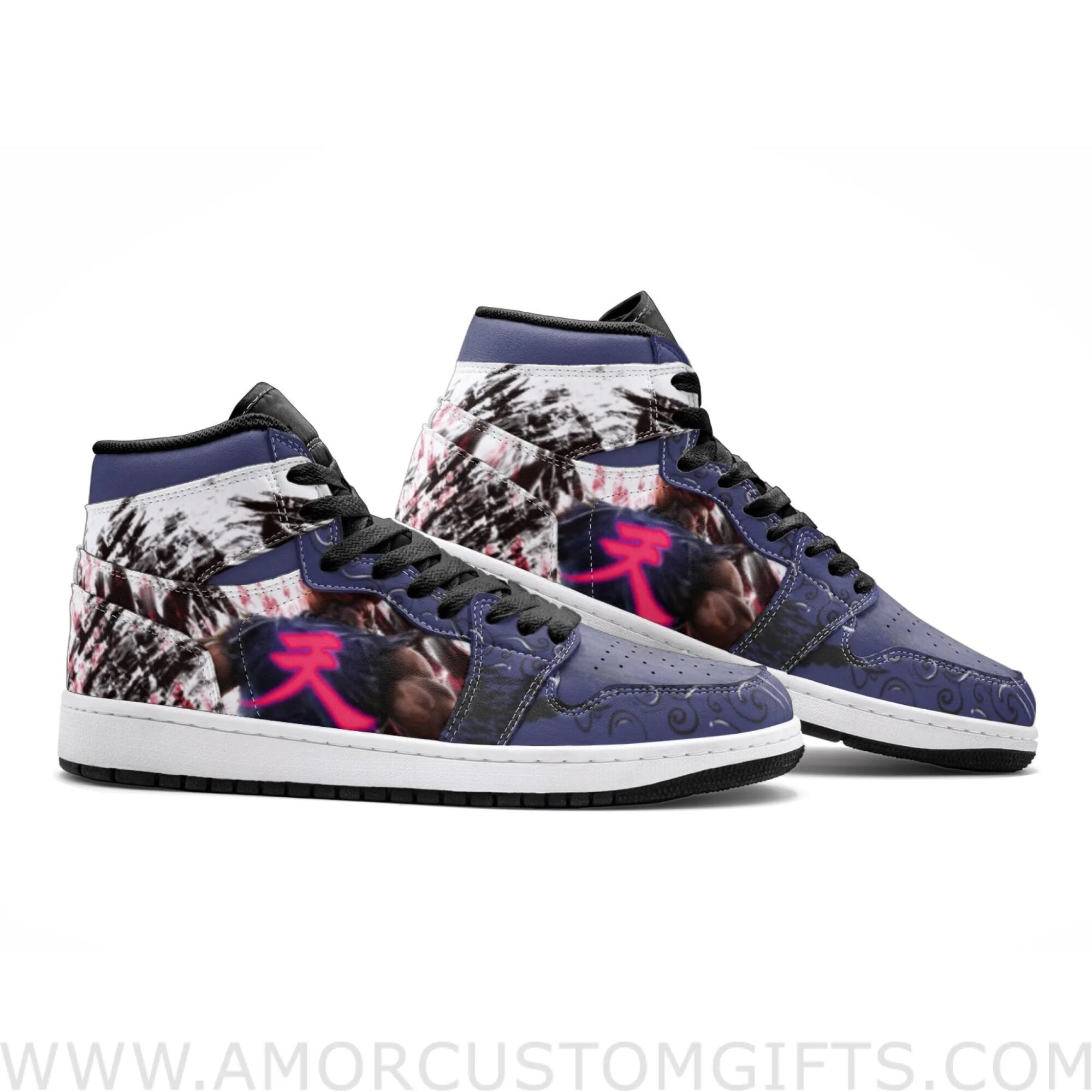 Custom Akuma Street Fighter Mid Top Basketball Sneakers Shoes | Personalizable Anime Fan Sneakers