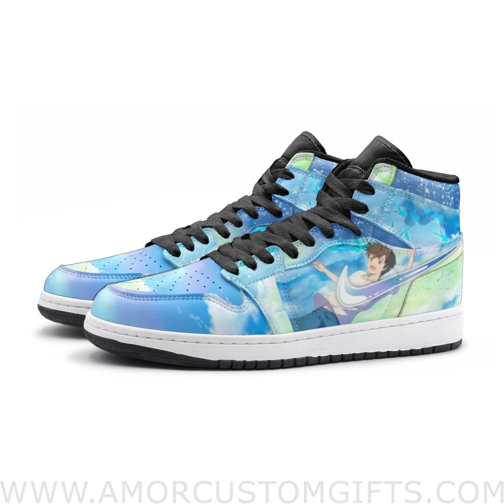 Custom Amano Hina and Morishima Hodaka Weathering with You Mid Top Basketball Sneakers Shoes | Personalizable Anime Fan Sneakers