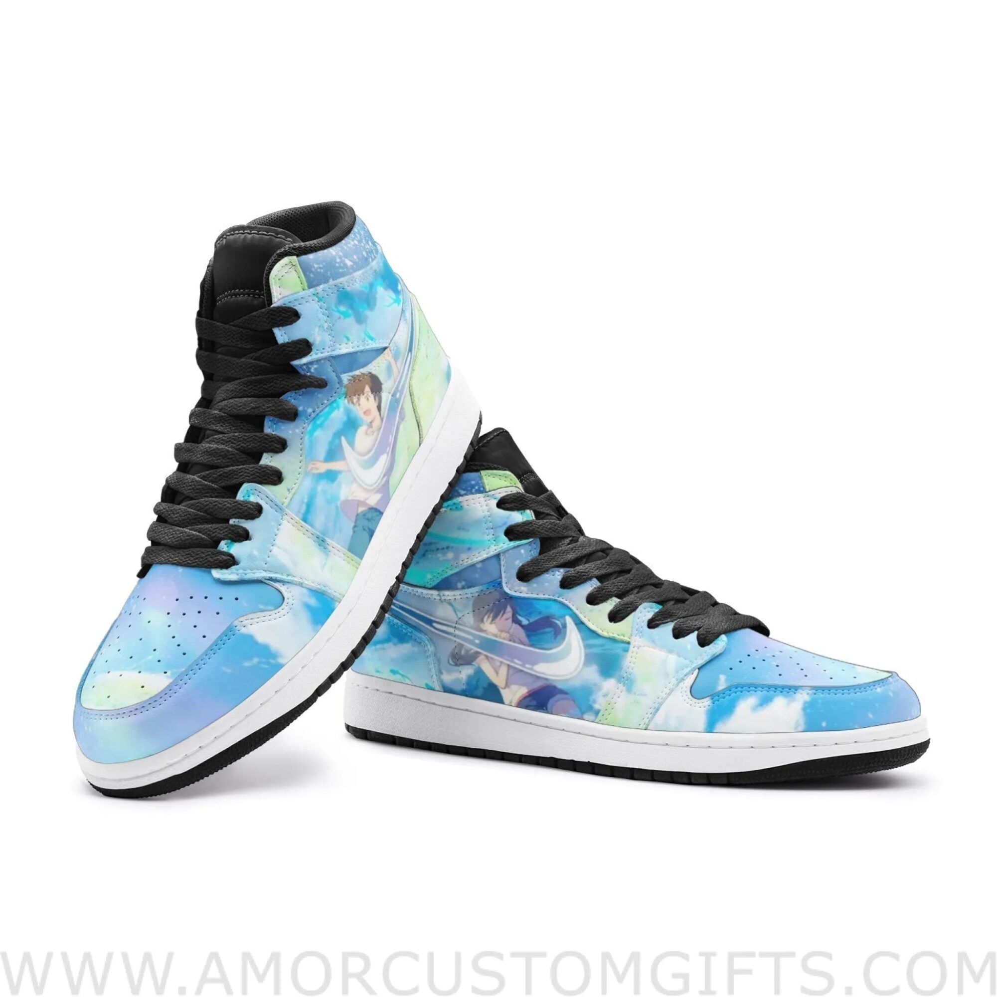 Custom Amano Hina and Morishima Hodaka Weathering with You Mid Top Basketball Sneakers Shoes | Personalizable Anime Fan Sneakers