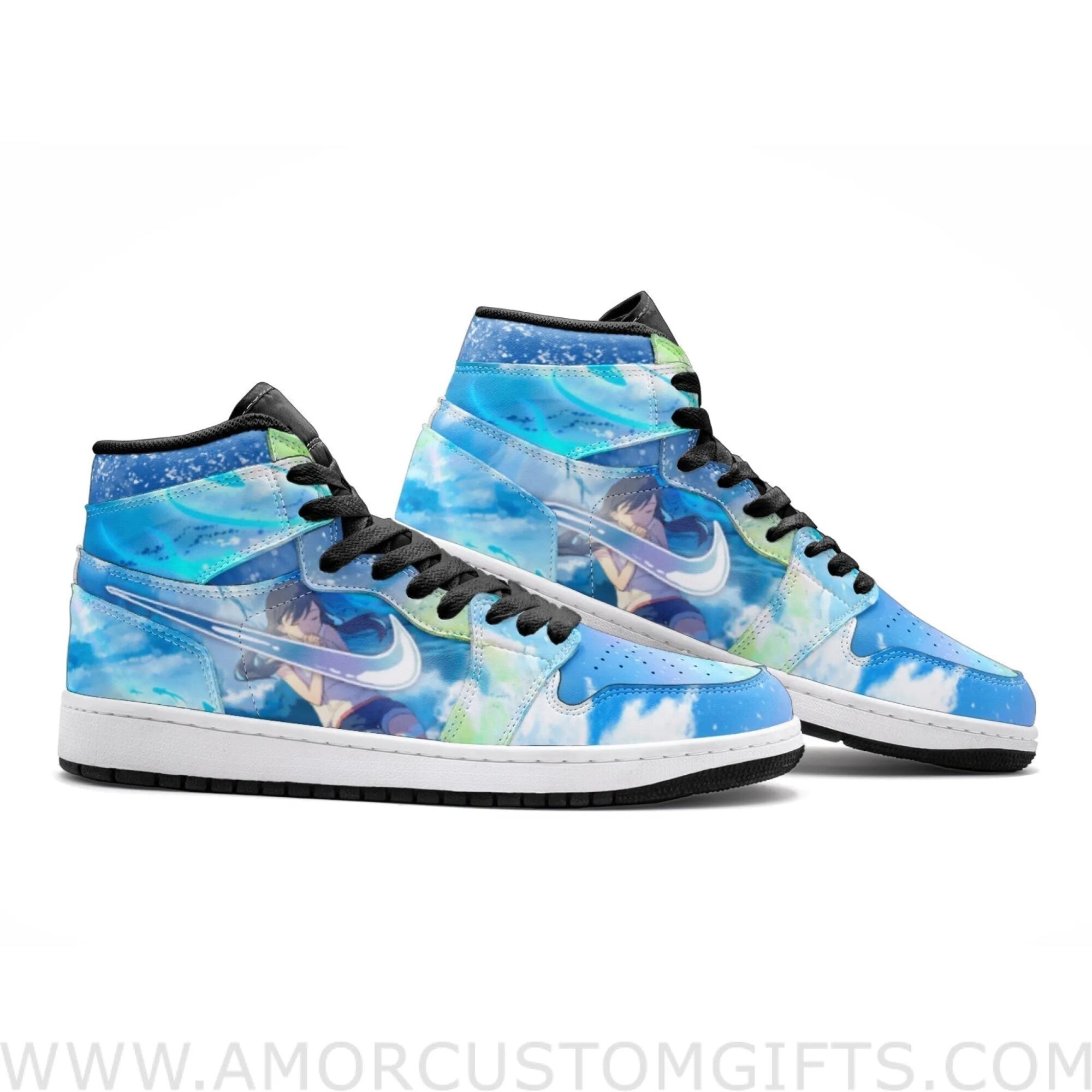 Custom Amano Hina and Morishima Hodaka Weathering with You Mid Top Basketball Sneakers Shoes | Personalizable Anime Fan Sneakers