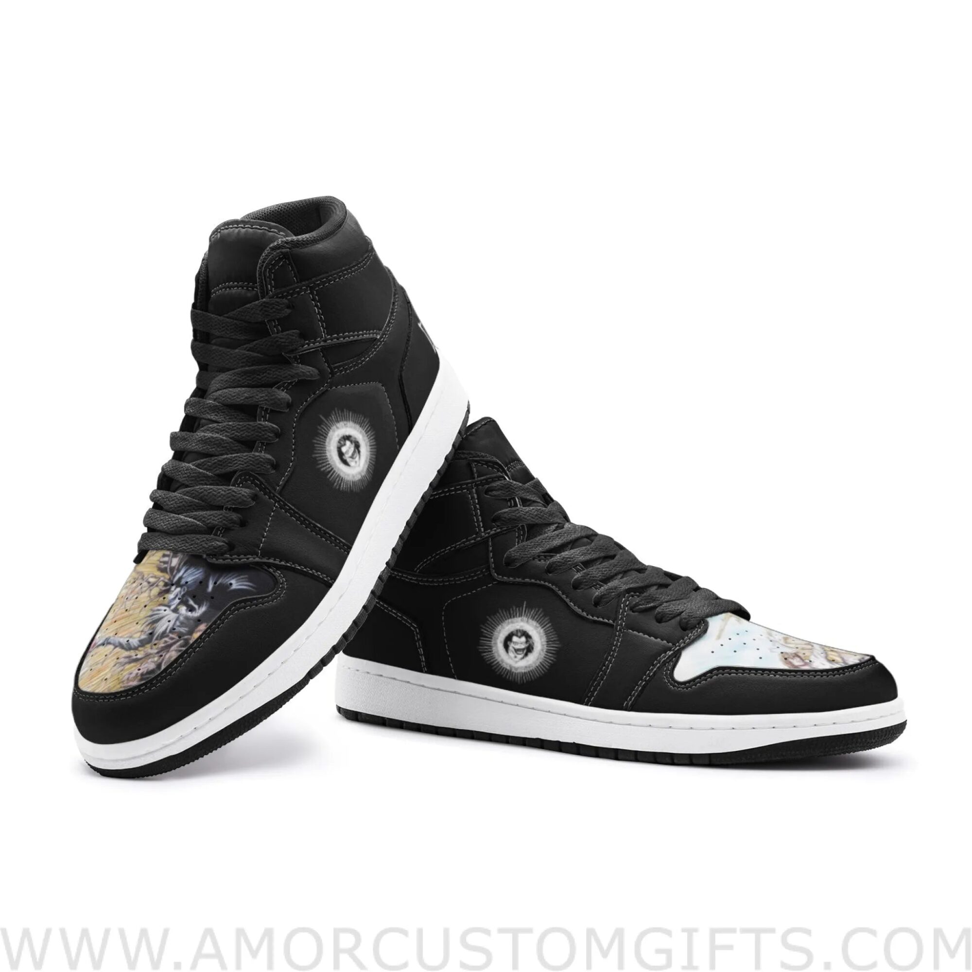 Custom Black Edition Desu Noto Mid Top Basketball Sneakers Shoes | Personalizable Anime Fan Sneakers