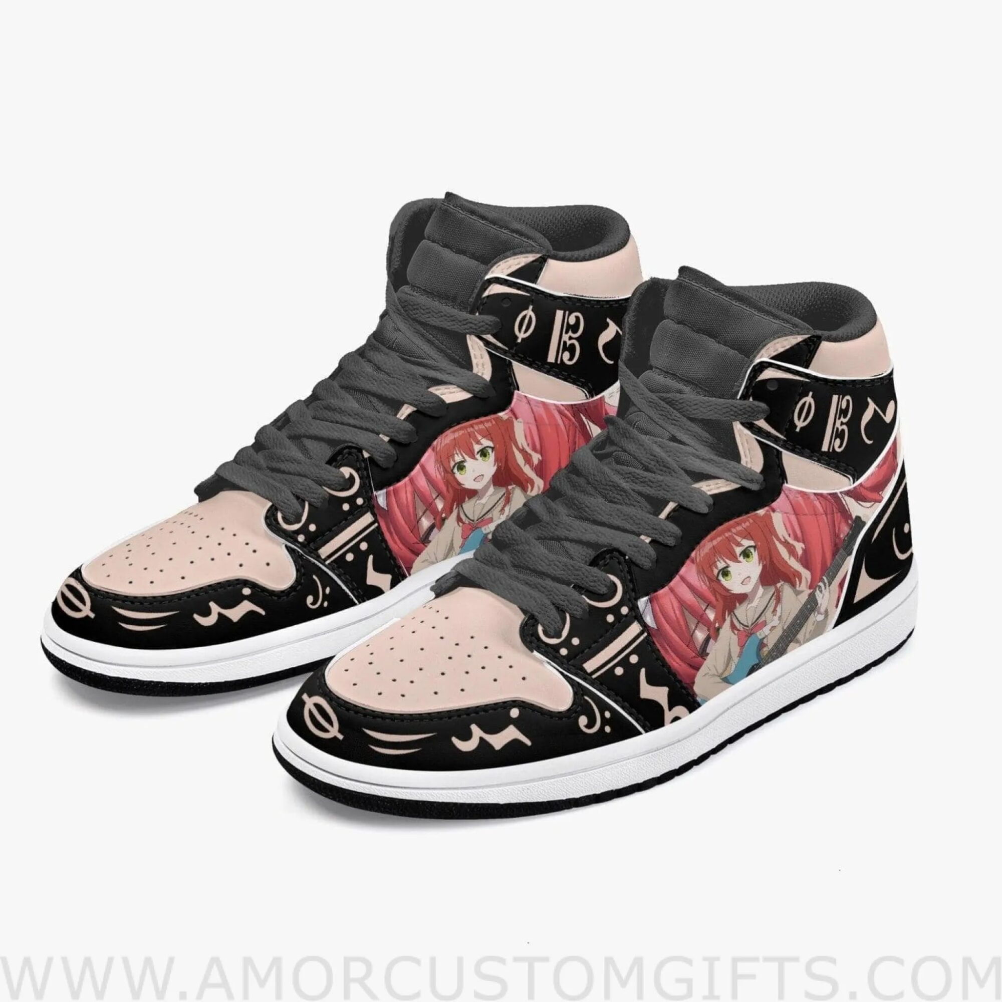 Custom Bocchi The Rock Ikuyo Kita Peach Black JD1 Anime Sneakers Mid 1 Basketball Shoes