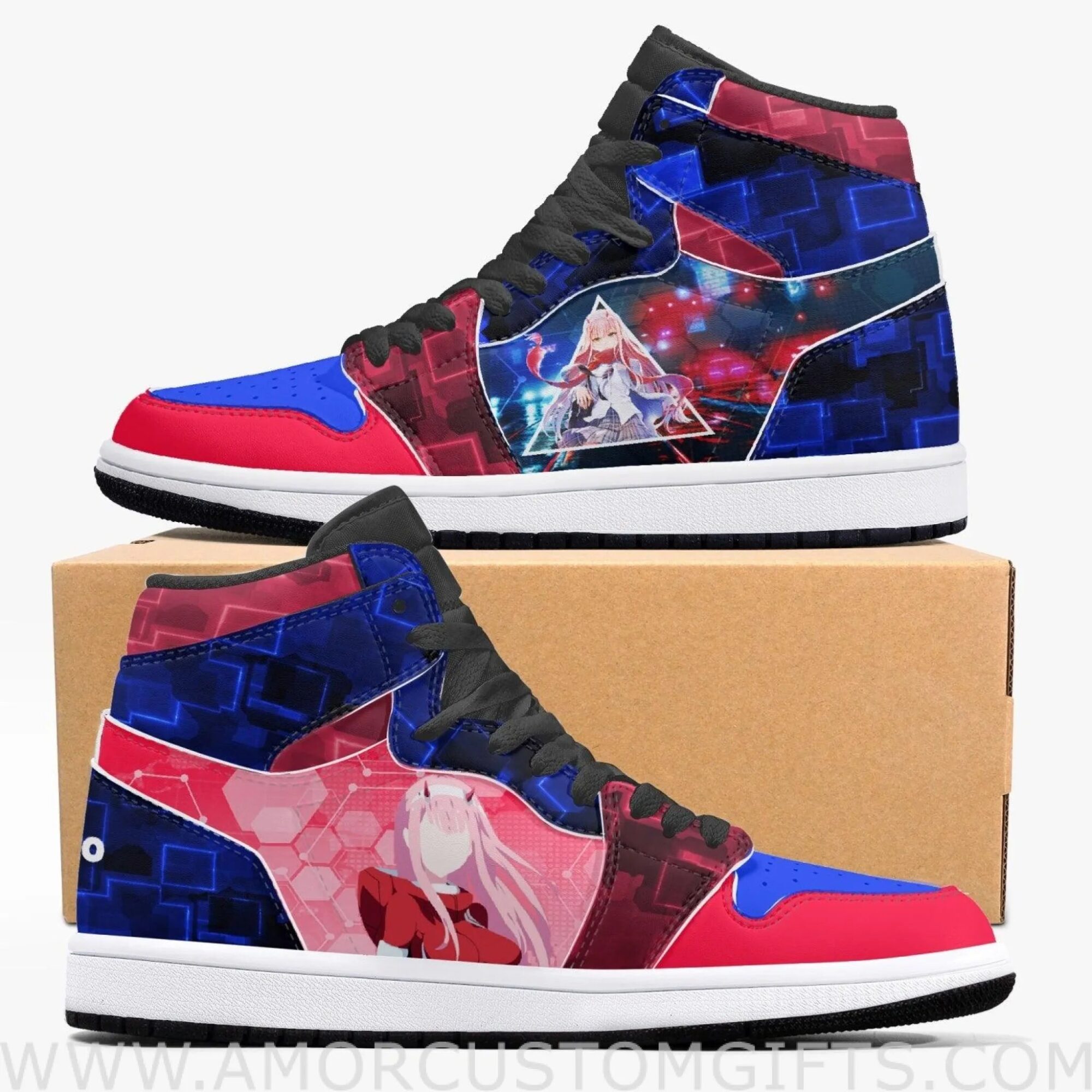 Custom Darling in The Franxx ZeroTwo JD1 Anime Sneakers Mid 1 Basketball Shoes