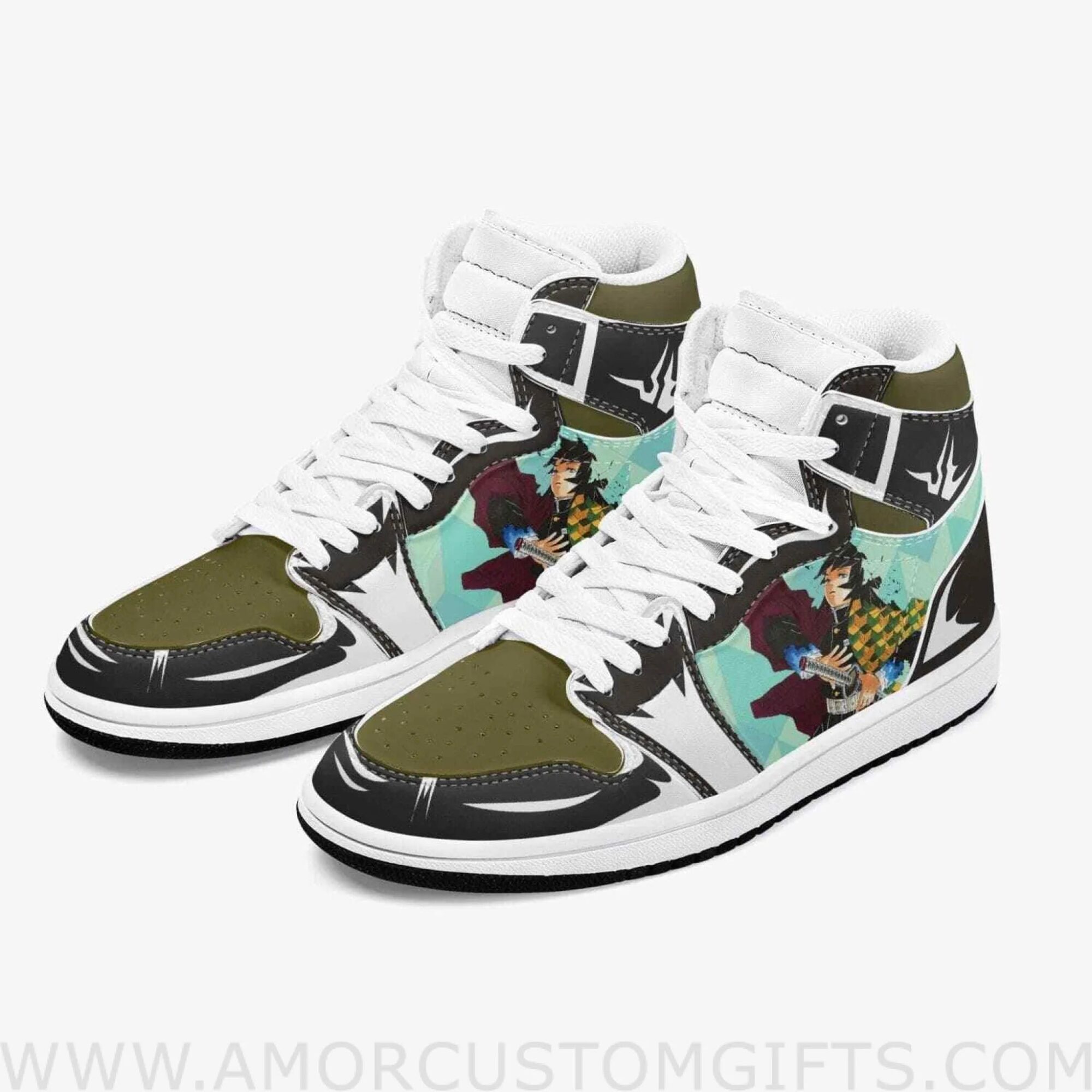 Custom Demon Slayer Giyu Tomioka JD1 Anime Sneakers Mid 1 Basketball Shoes