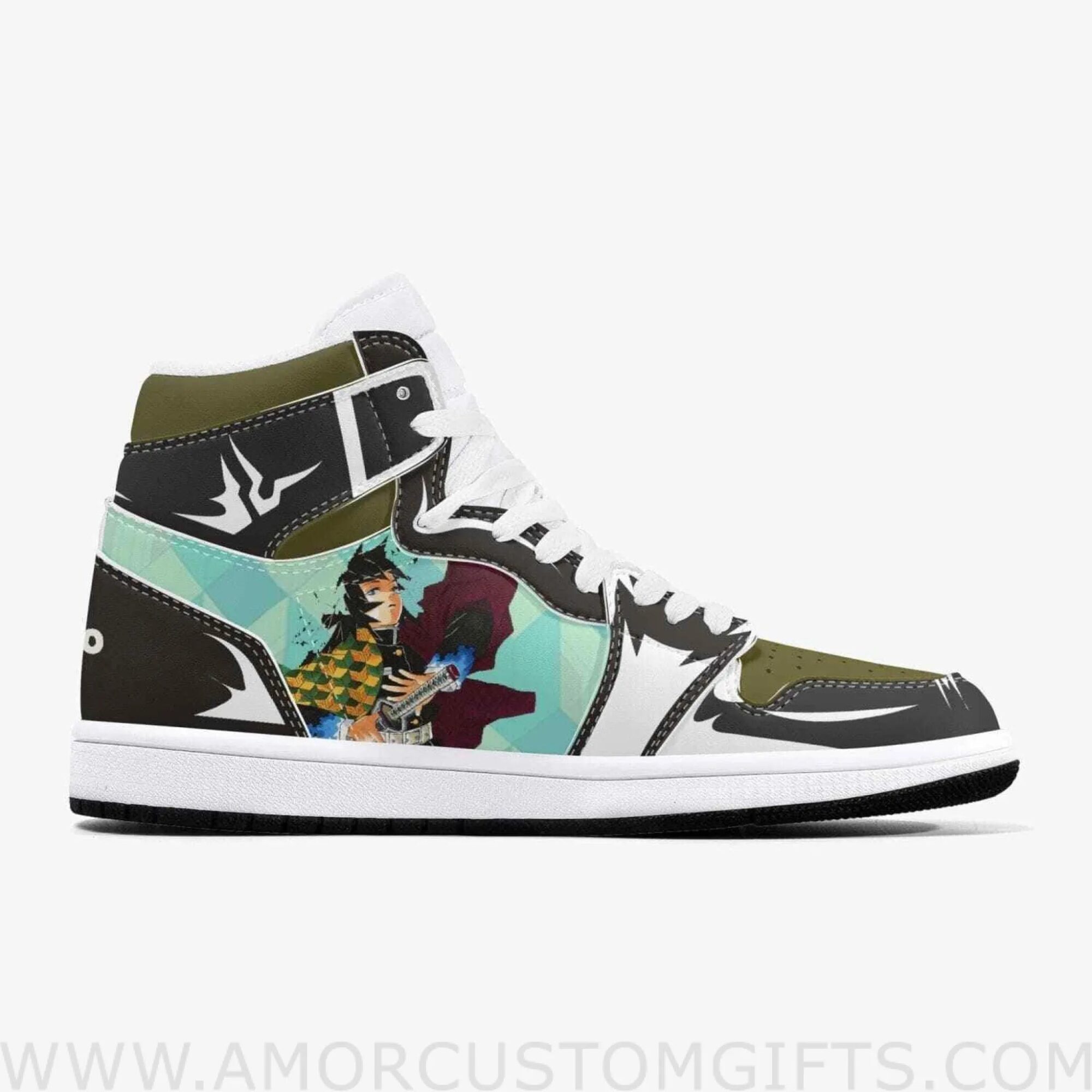 Custom Demon Slayer Giyu Tomioka JD1 Anime Sneakers Mid 1 Basketball Shoes