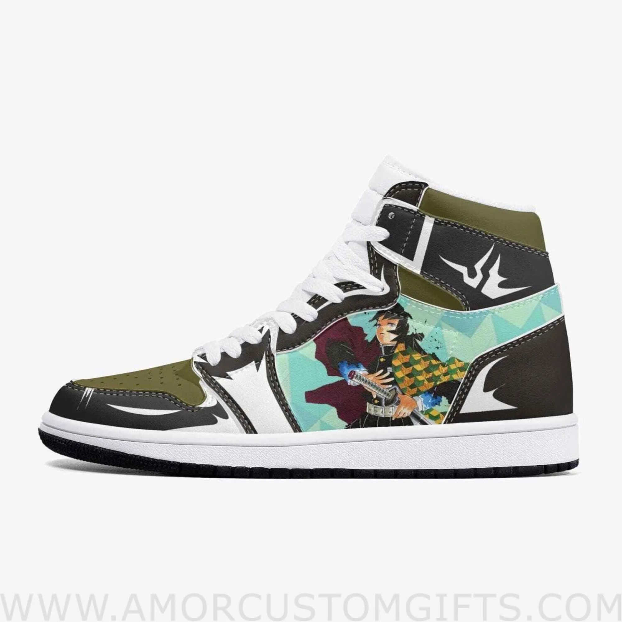 Custom Demon Slayer Giyu Tomioka JD1 Anime Sneakers Mid 1 Basketball Shoes