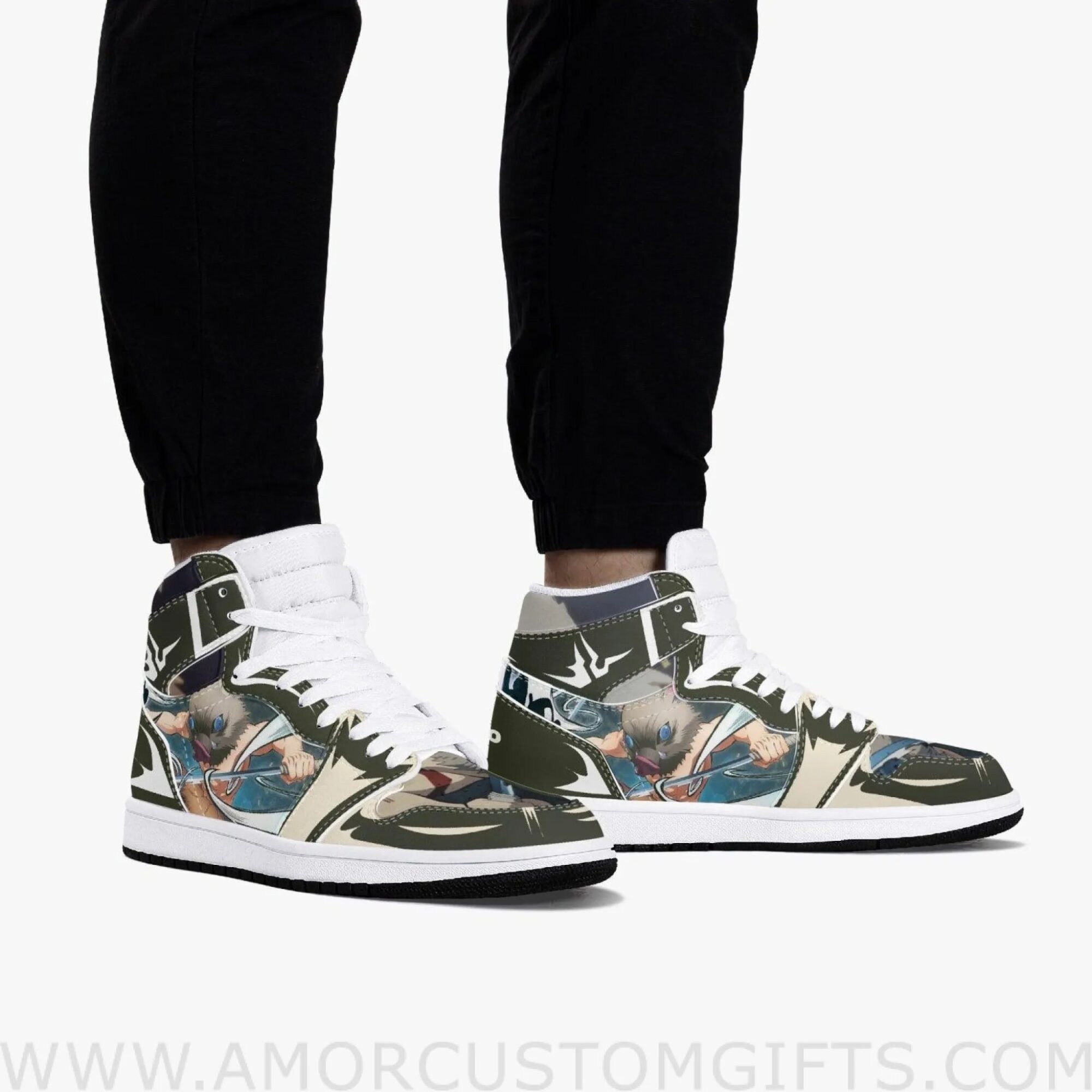 Custom Demon Slayer Hashibira Inosuke JD1 Anime Shoes Mid Top Sneakers