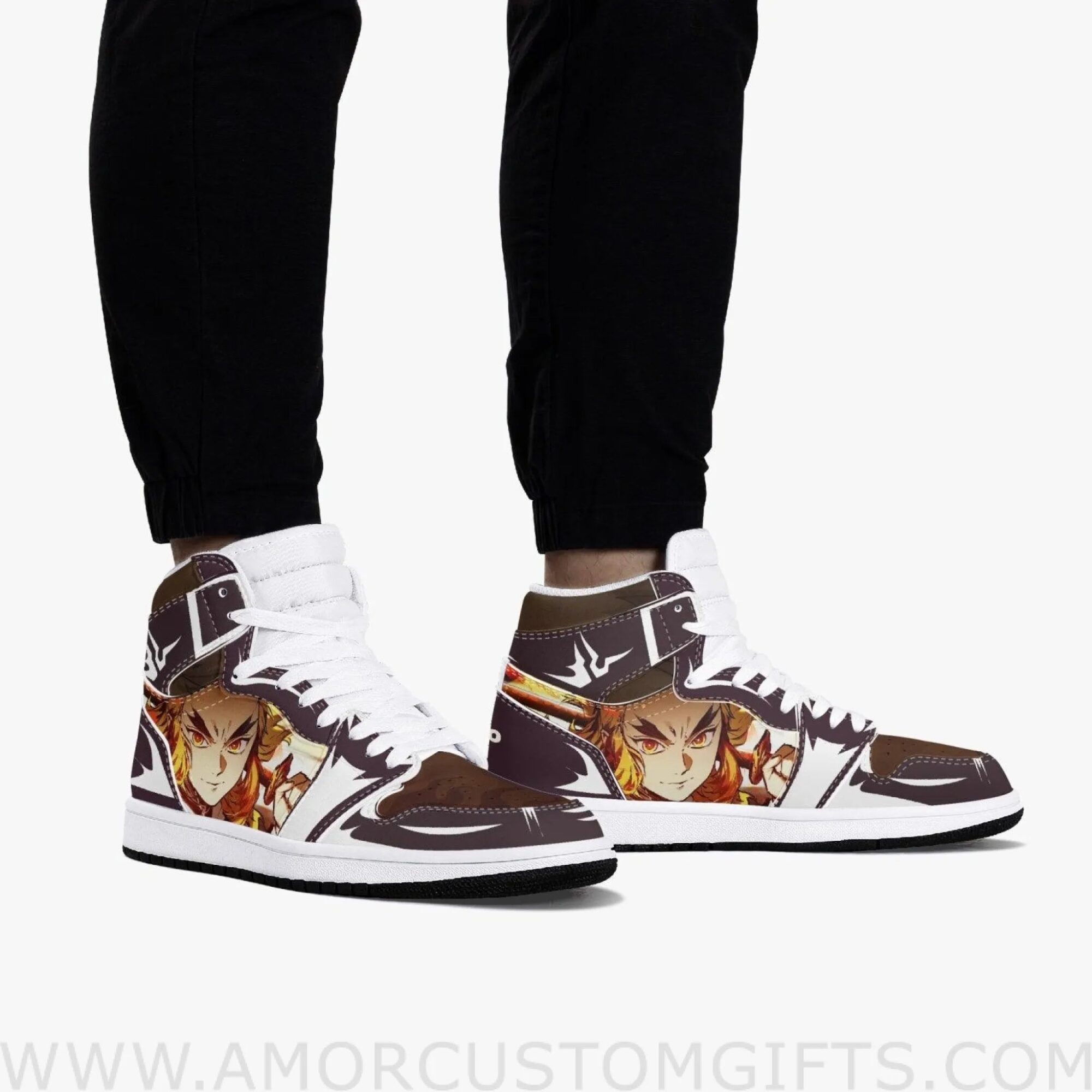 Custom Demon Slayer Kyojuro Rengoku JD1 Anime Sneakers Mid 1 Basketball Shoes