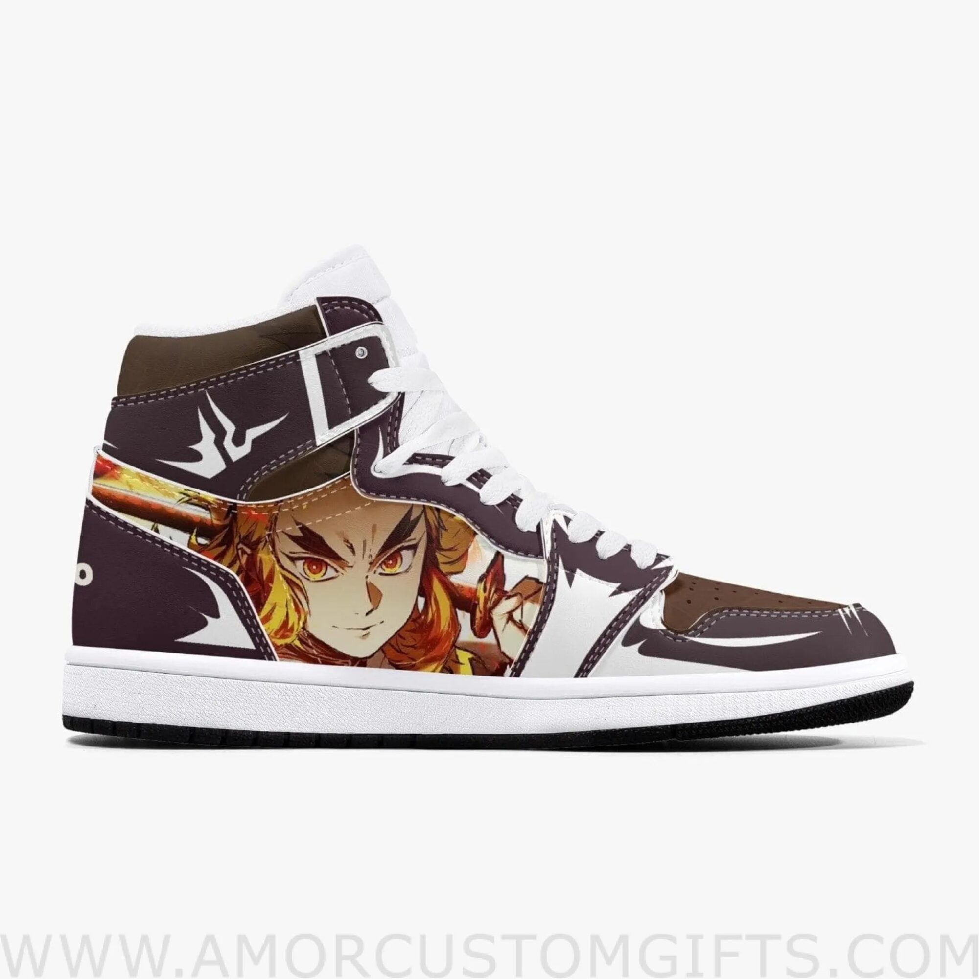 Custom Demon Slayer Kyojuro Rengoku JD1 Anime Sneakers Mid 1 Basketball Shoes