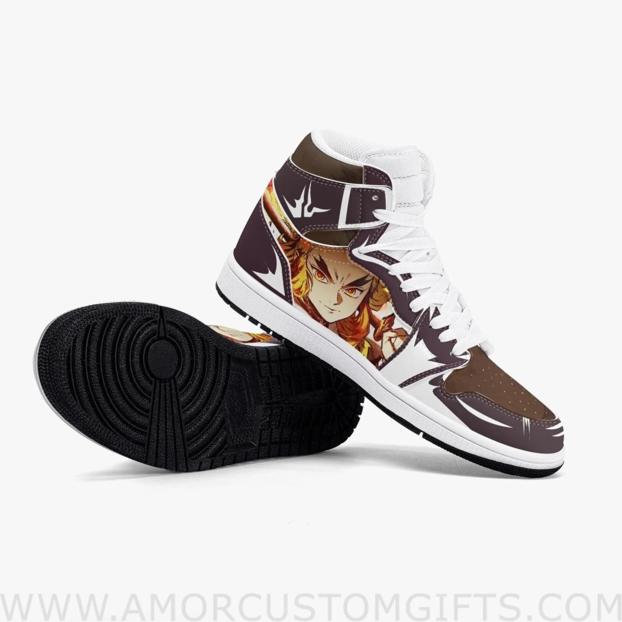 Custom Demon Slayer Kyojuro Rengoku JD1 Anime Sneakers Mid 1 Basketball Shoes