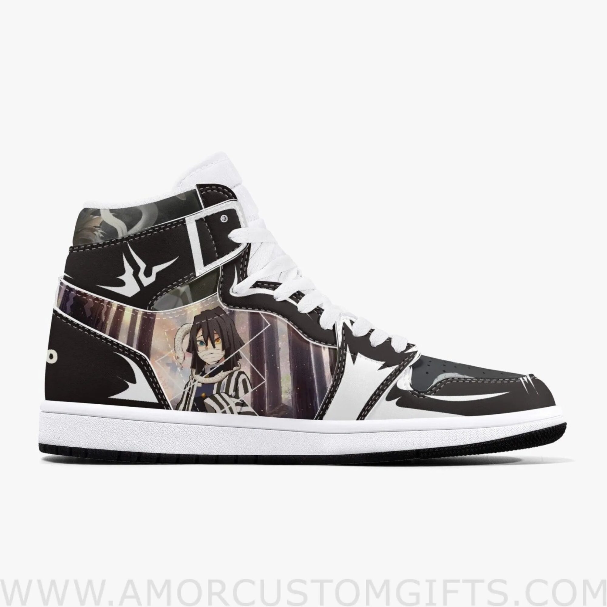 Custom Demon Slayer Obanai Iguro JD1 Anime Sneakers Mid 1 Basketball Shoes