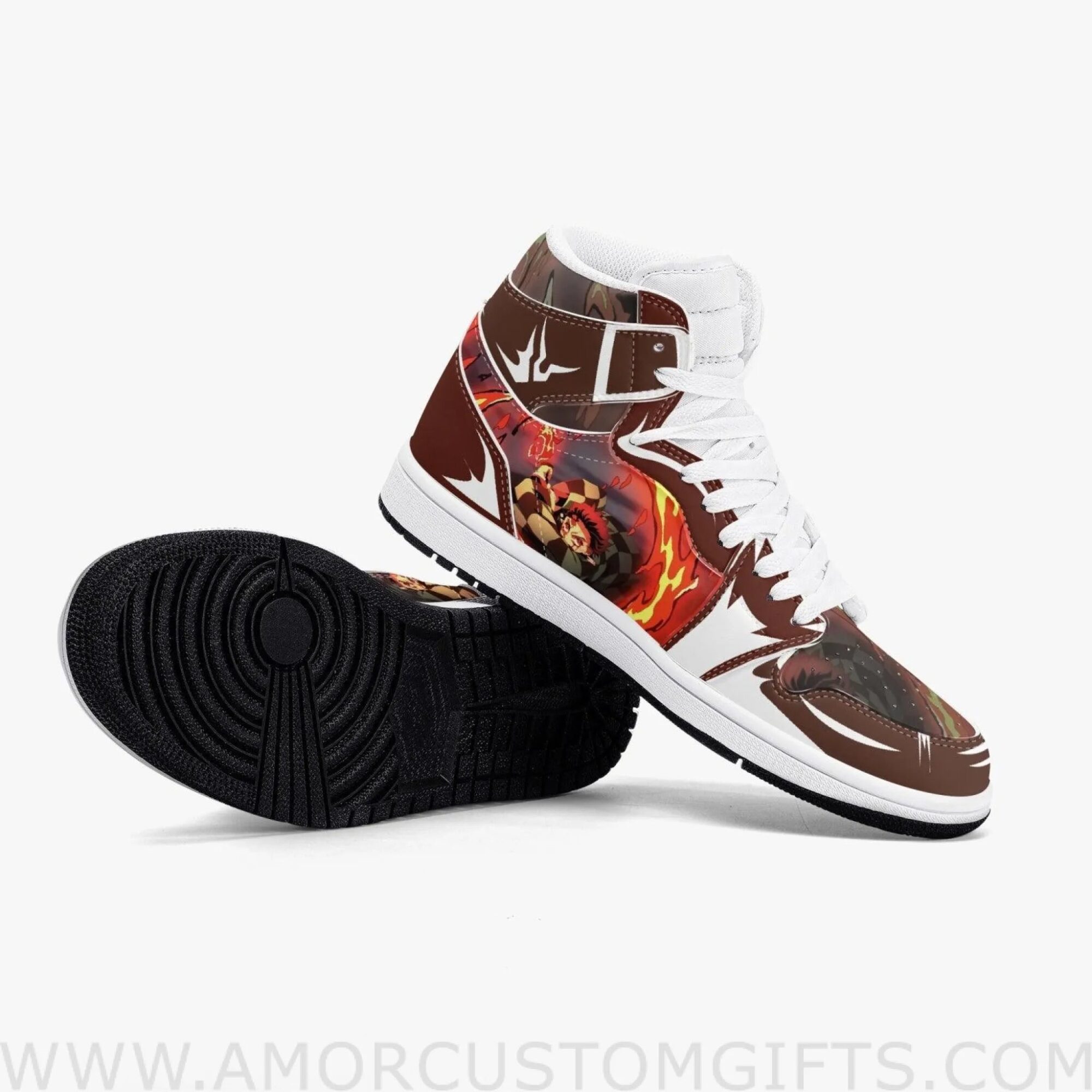 Custom Demon Slayer Tanjiro Brown White JD1 Anime Sneakers Mid 1 Basketball Shoes