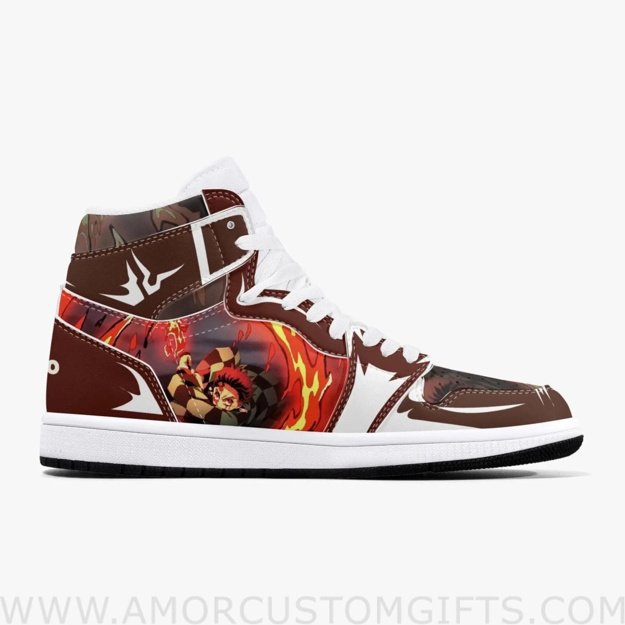 Custom Demon Slayer Tanjiro Brown White JD1 Anime Sneakers Mid 1 Basketball Shoes