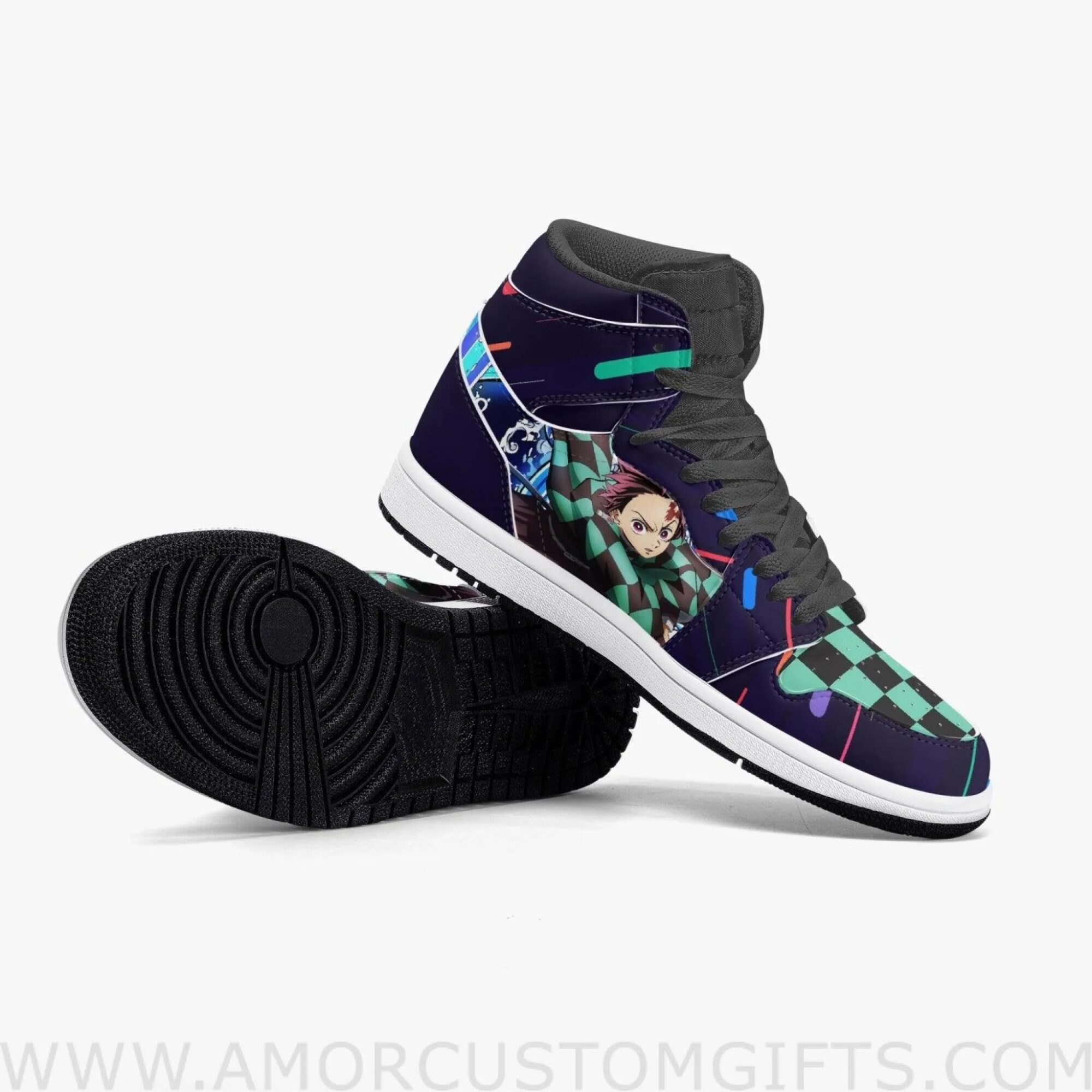 Custom Demon Slayer Tanjiro Kamado JD1 Anime Sneakers Mid 1 Basketball Shoes