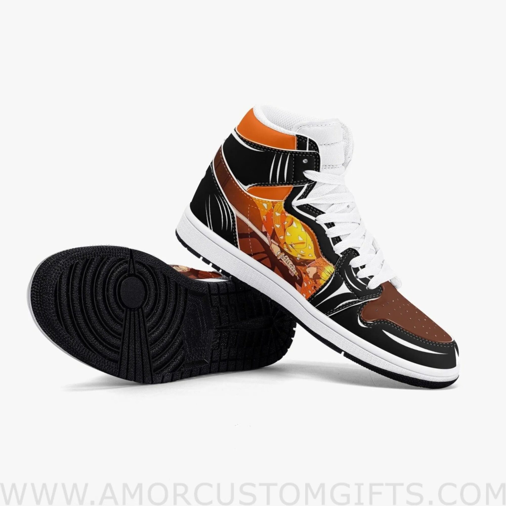 Custom Demon Slayer Zenitsu Agatsuma JD1 Anime Sneakers Mid 1 Basketball Shoes