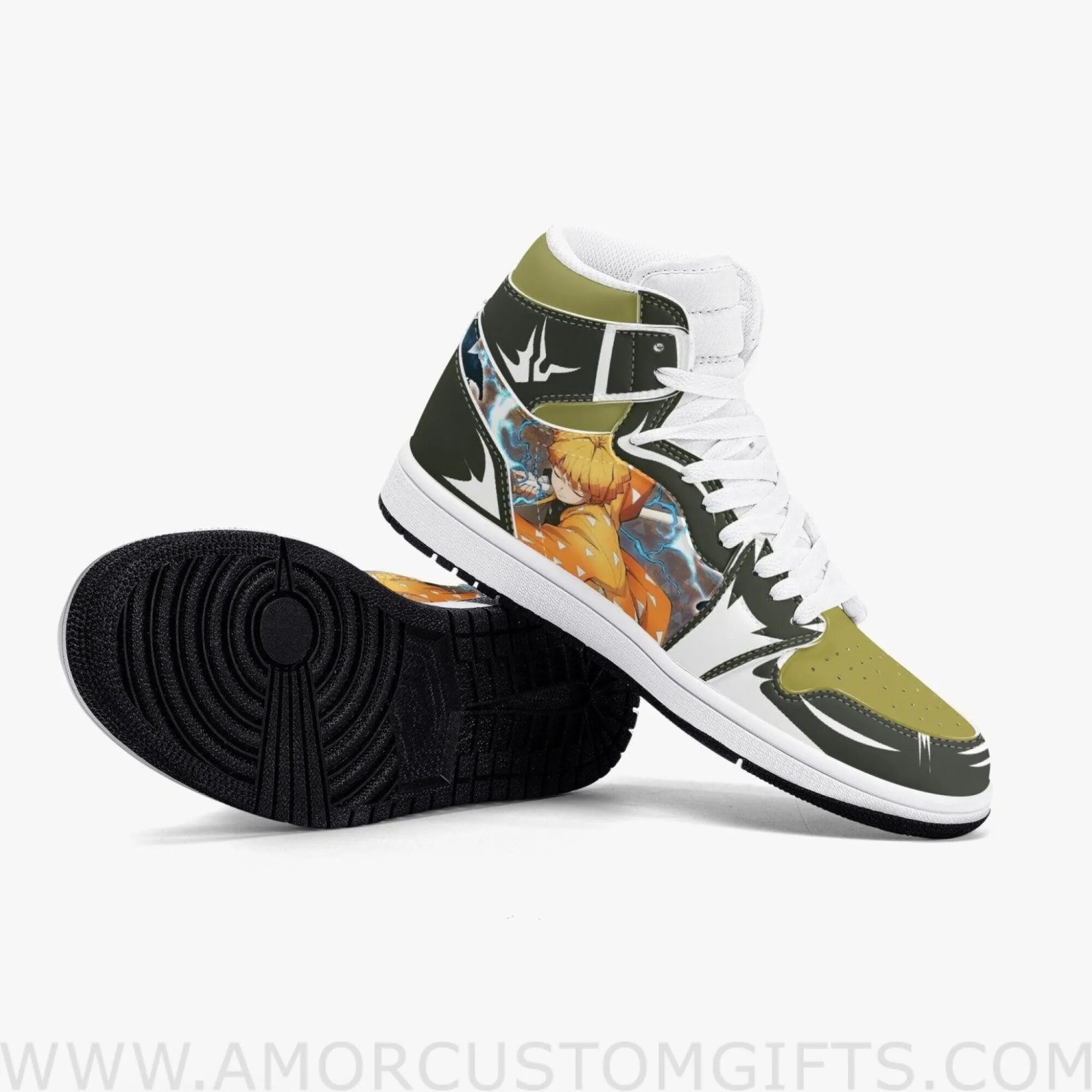 Custom Demon Slayer Zenitsu Agatsuma JD1 Anime Sneakers Mid 1 Basketball Shoes