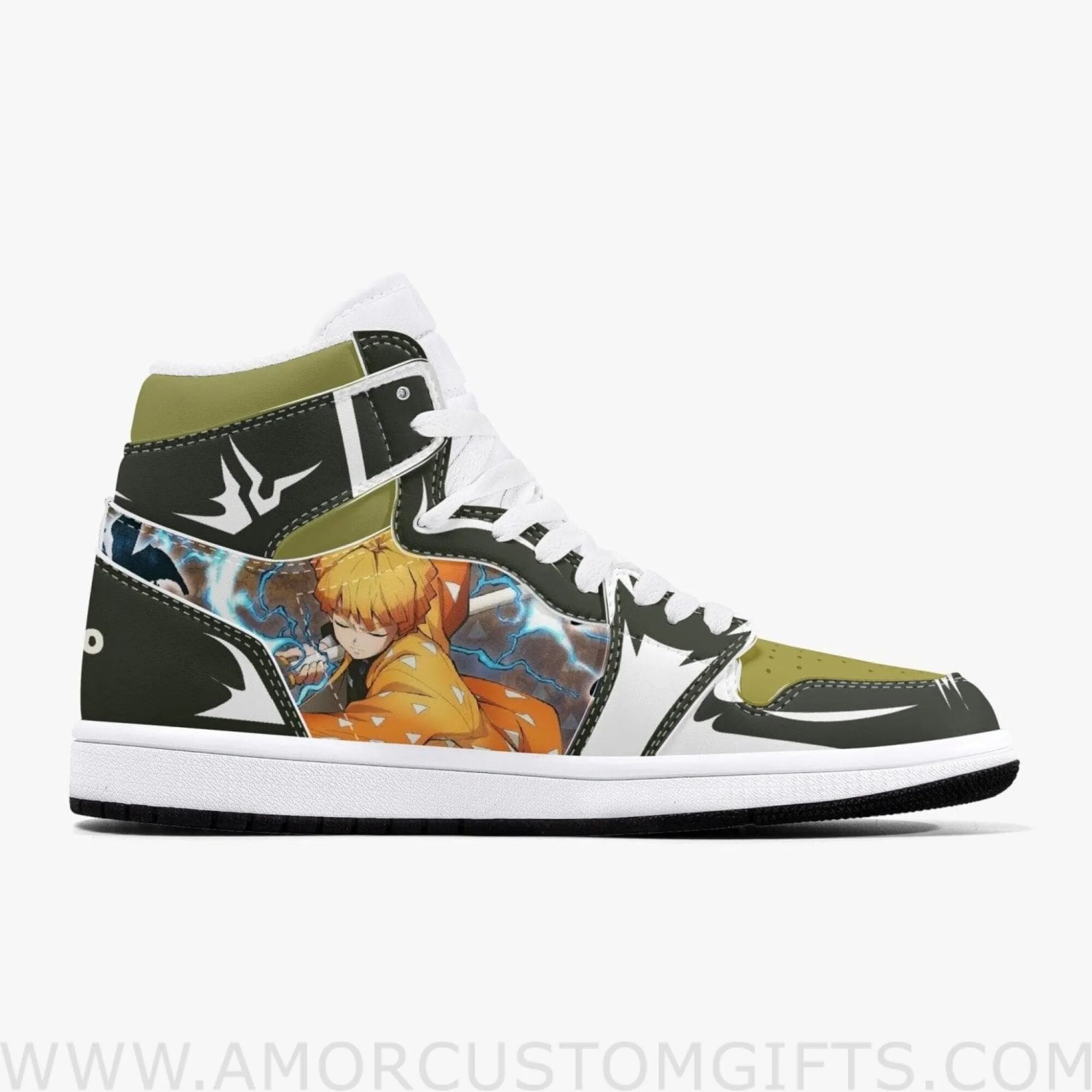 Custom Demon Slayer Zenitsu Agatsuma JD1 Anime Sneakers Mid 1 Basketball Shoes