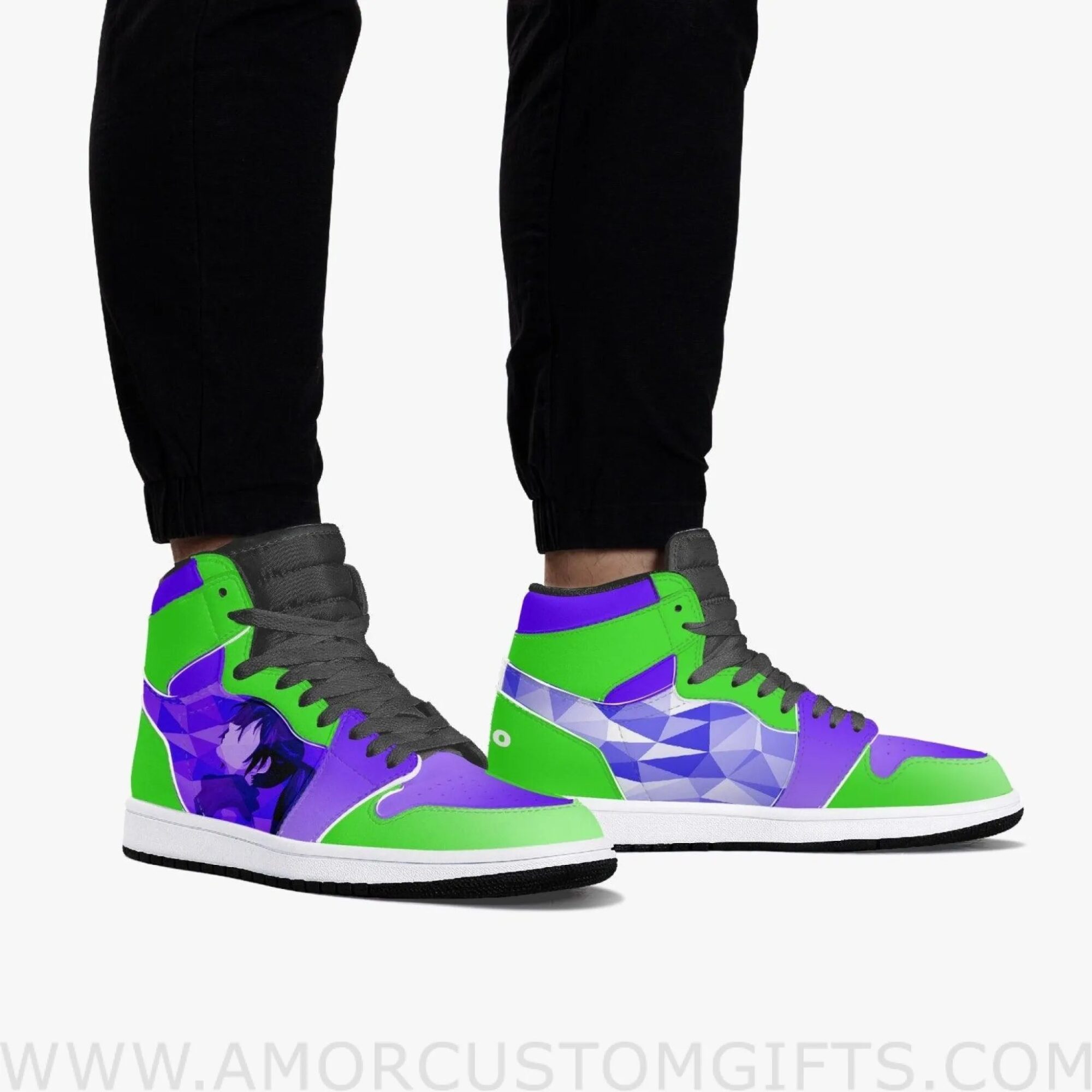 Custom Dororo Hyakkimaru Green/Purple JD1 Anime Sneakers Mid 1 Basketball Shoes