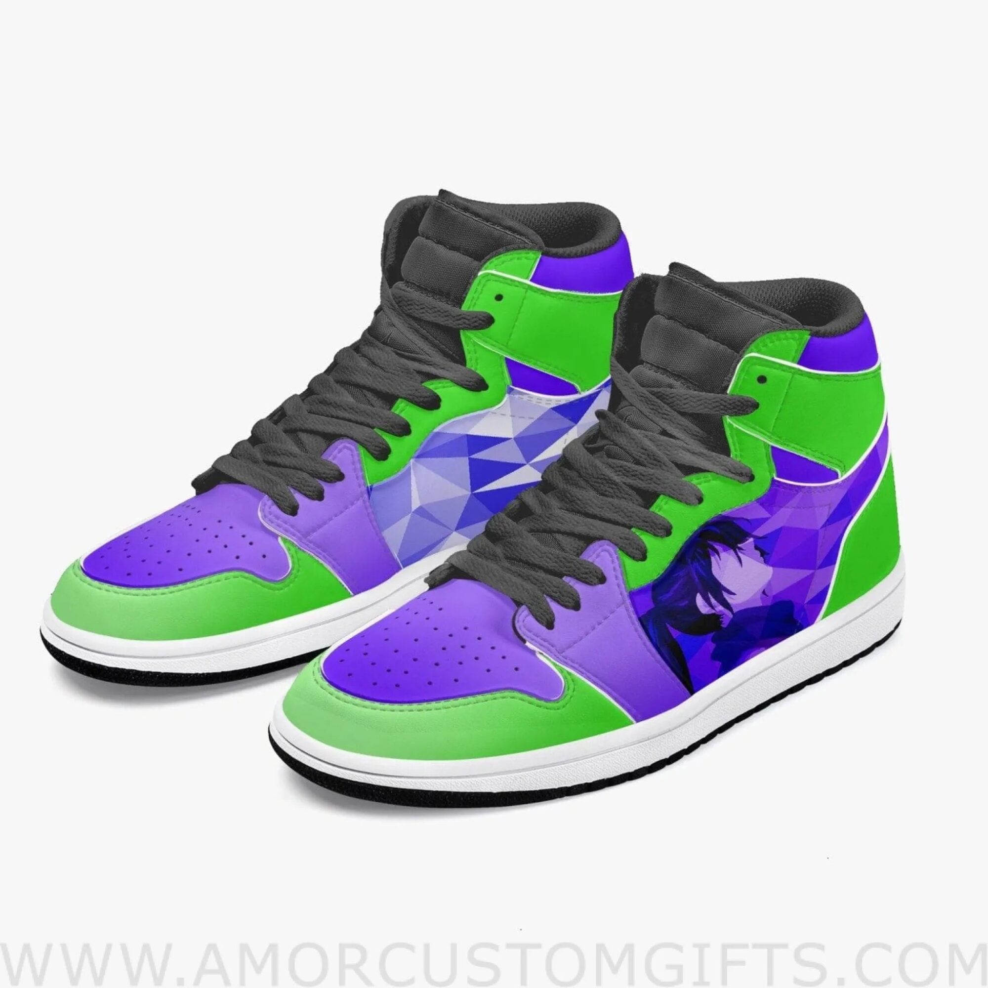 Custom Dororo Hyakkimaru Green/Purple JD1 Anime Sneakers Mid 1 Basketball Shoes