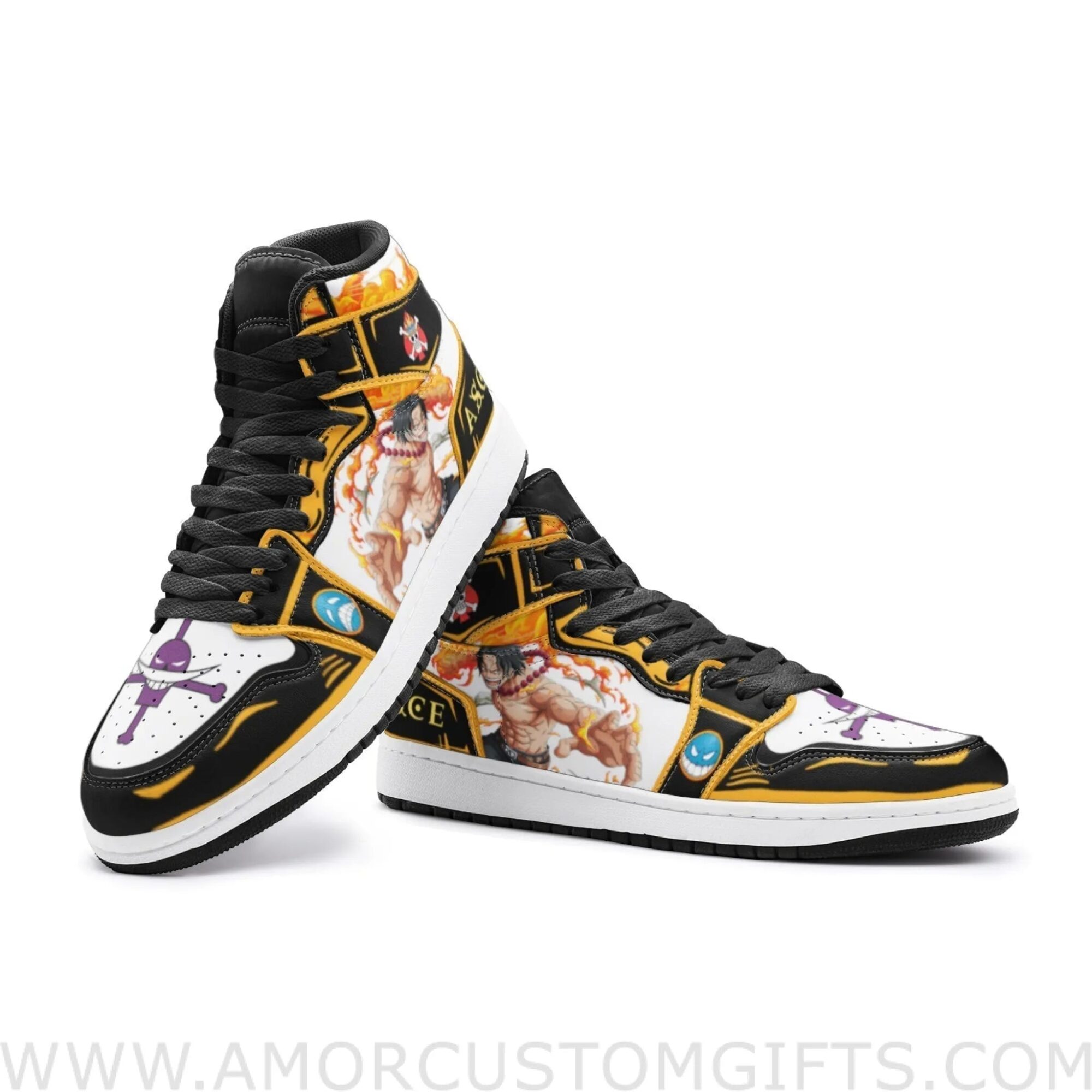 Custom Fire Fist Ace One Piece Mid Top Basketball Sneakers Shoes | Personalizable Anime Fan Sneakers