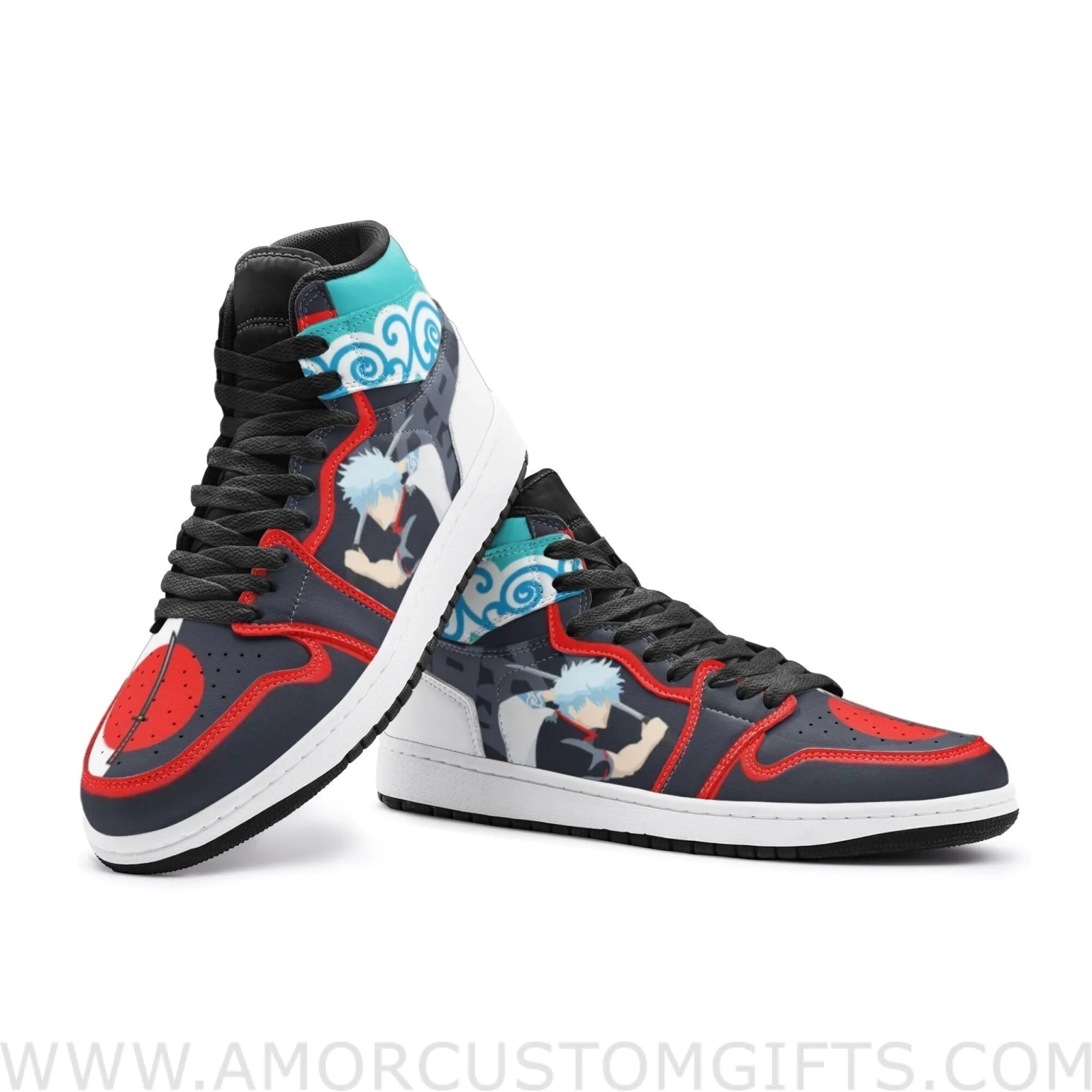 Custom Gintoki Kimono Pattern Gintama Mid Top Basketball Sneakers Shoes | Personalizable Anime Fan Sneakers