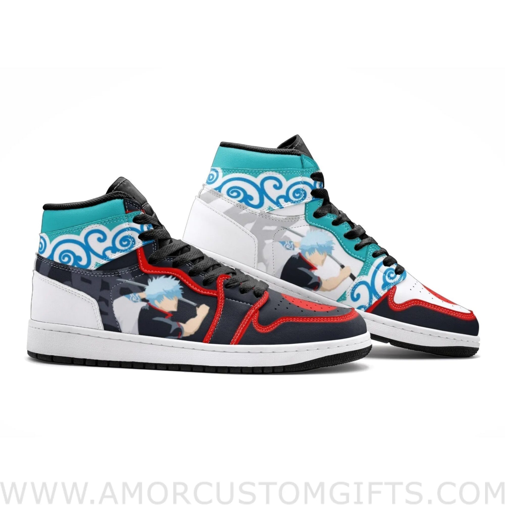 Custom Gintoki Kimono Pattern Gintama Mid Top Basketball Sneakers Shoes | Personalizable Anime Fan Sneakers