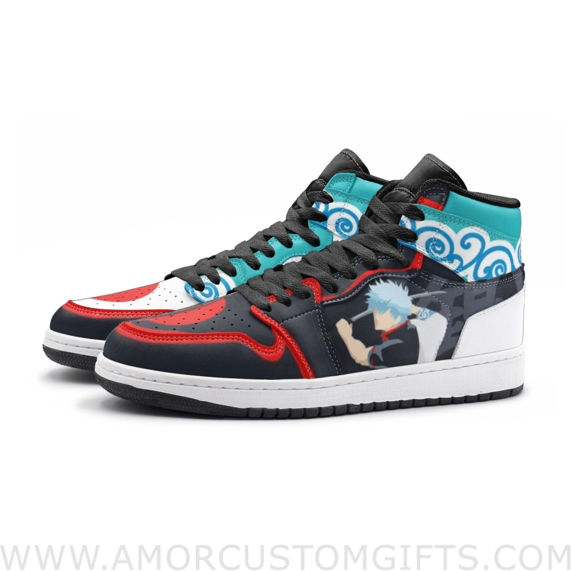 Custom Gintoki Kimono Pattern Gintama Mid Top Basketball Sneakers Shoes | Personalizable Anime Fan Sneakers