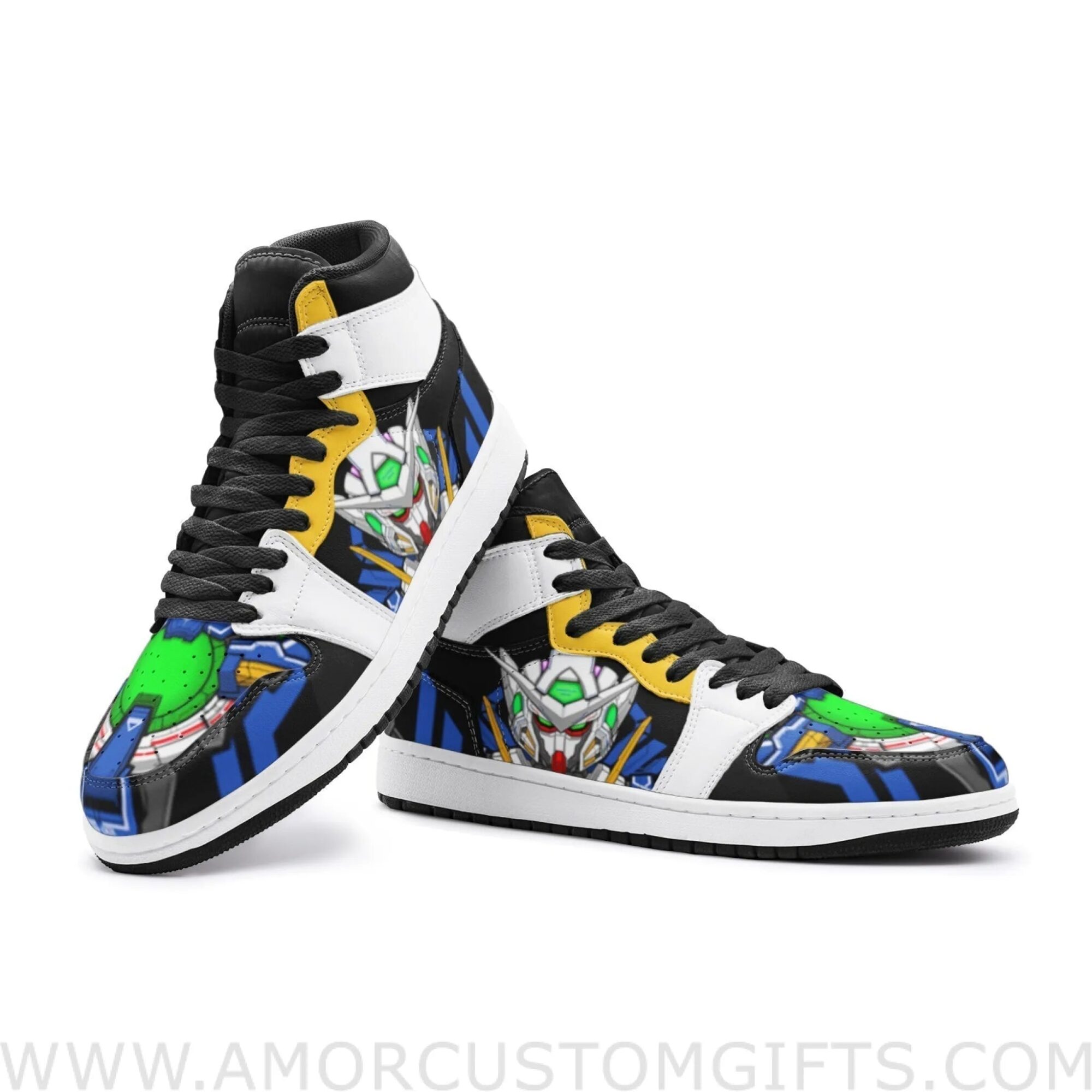 Custom GN-001 Exia Gundam Mid Top Basketball Sneakers Shoes | Personalizable Anime Fan Sneakers