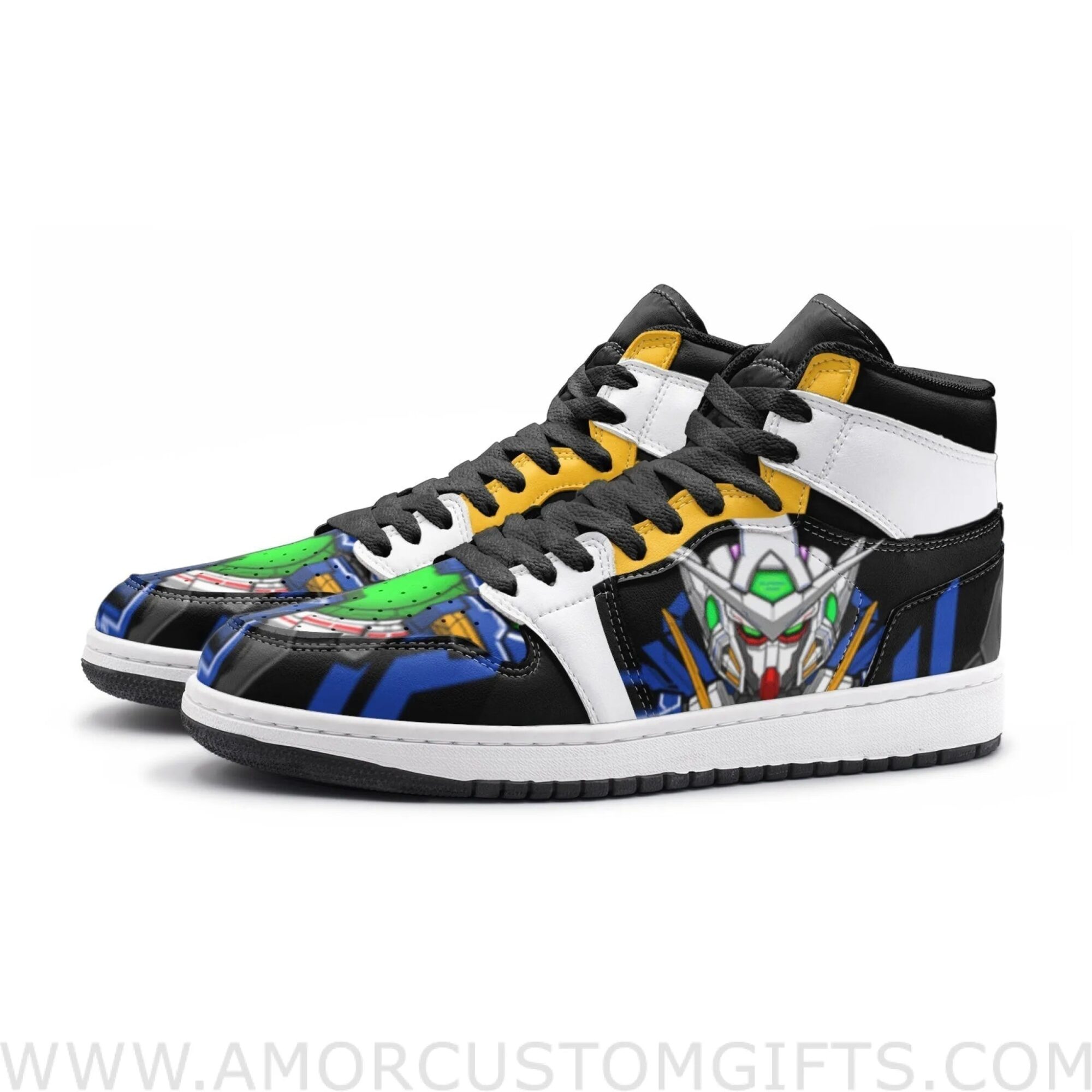 Custom GN-001 Exia Gundam Mid Top Basketball Sneakers Shoes | Personalizable Anime Fan Sneakers