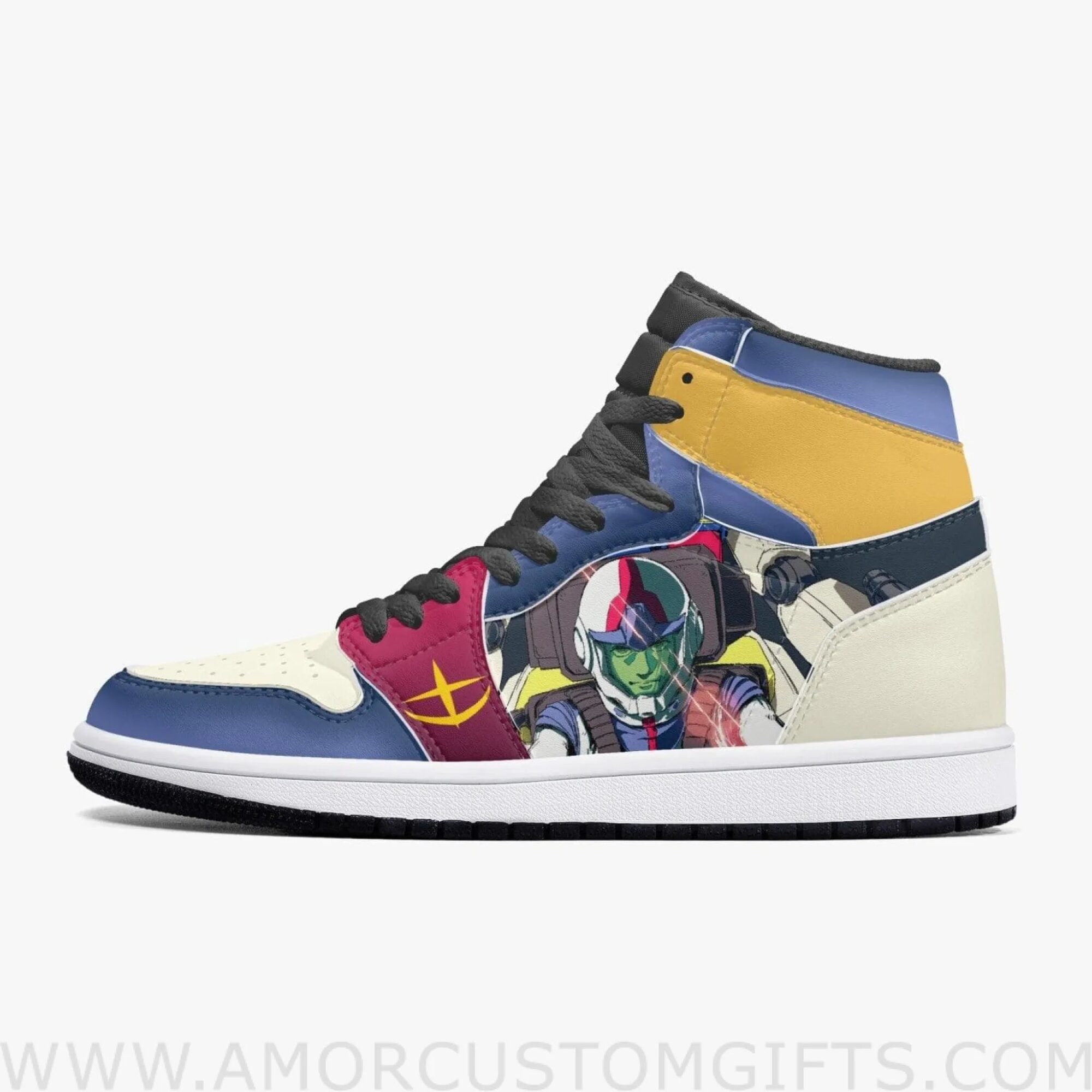 Custom Gundam Amuro JD1 Anime Sneakers Mid 1 Basketball Shoes