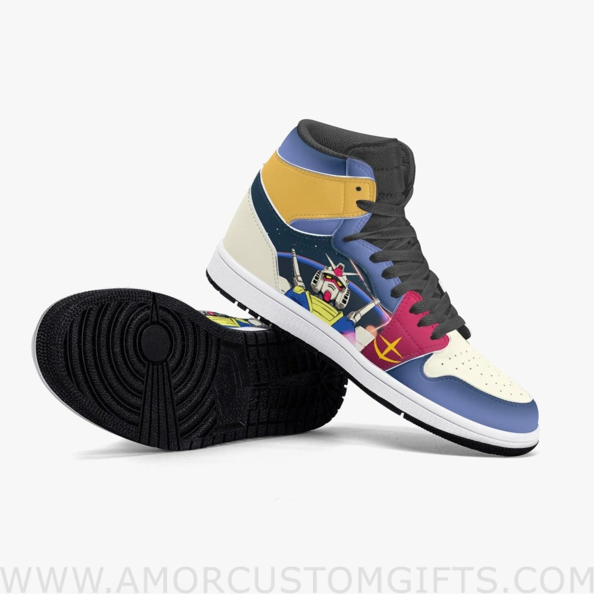 Custom Gundam Amuro JD1 Anime Sneakers Mid 1 Basketball Shoes