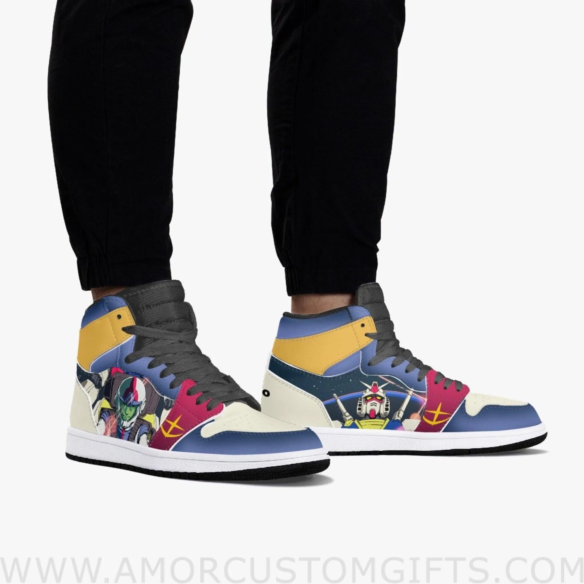 Custom Gundam Amuro JD1 Anime Sneakers Mid 1 Basketball Shoes