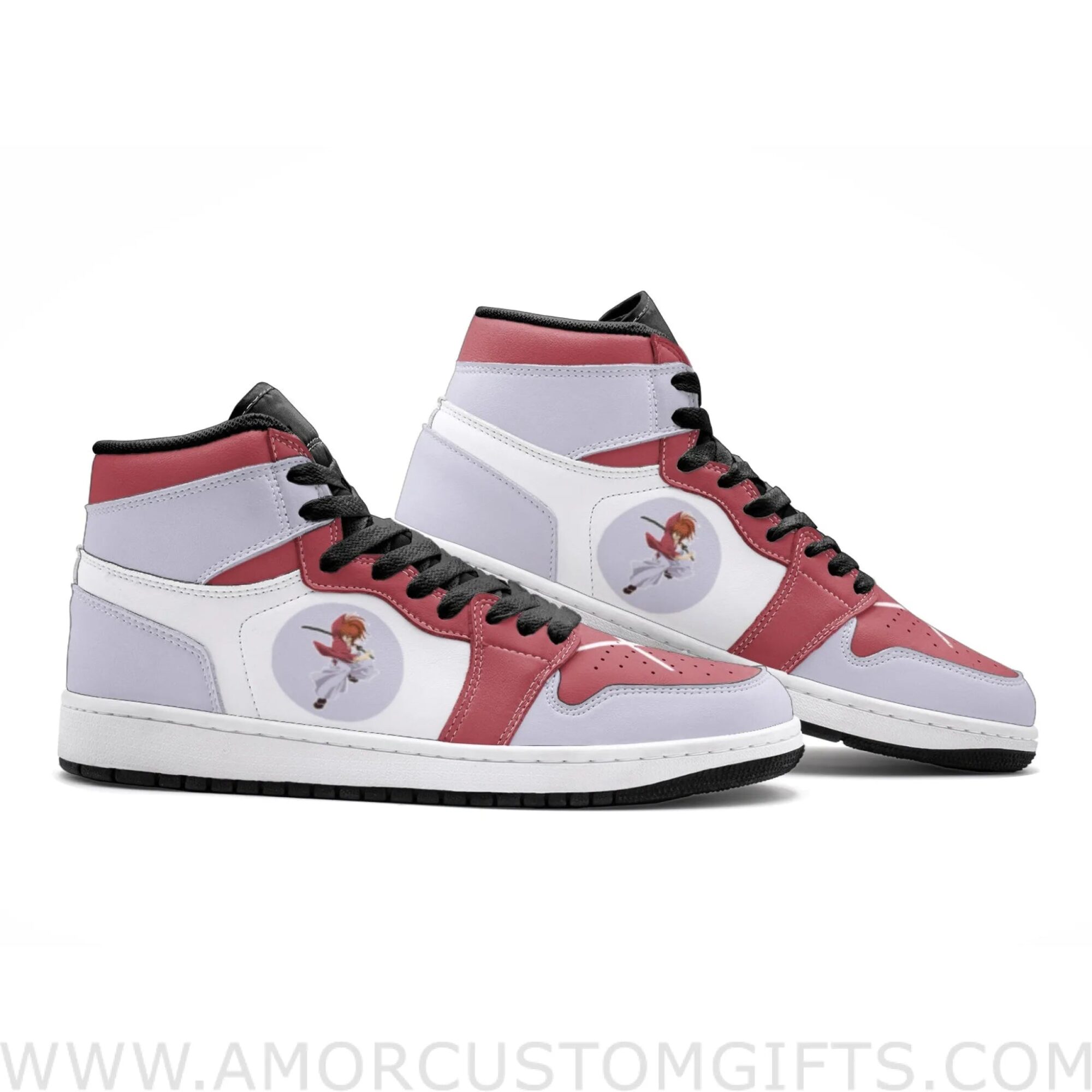 Custom Himura Kenshin Rurouni Kenshin Mid Top Basketball Sneakers Shoes | Personalizable Anime Fan Sneakers