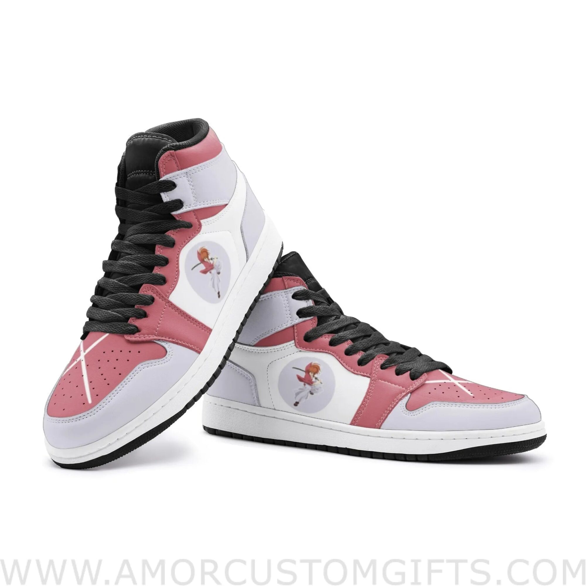 Custom Himura Kenshin Rurouni Kenshin Mid Top Basketball Sneakers Shoes | Personalizable Anime Fan Sneakers