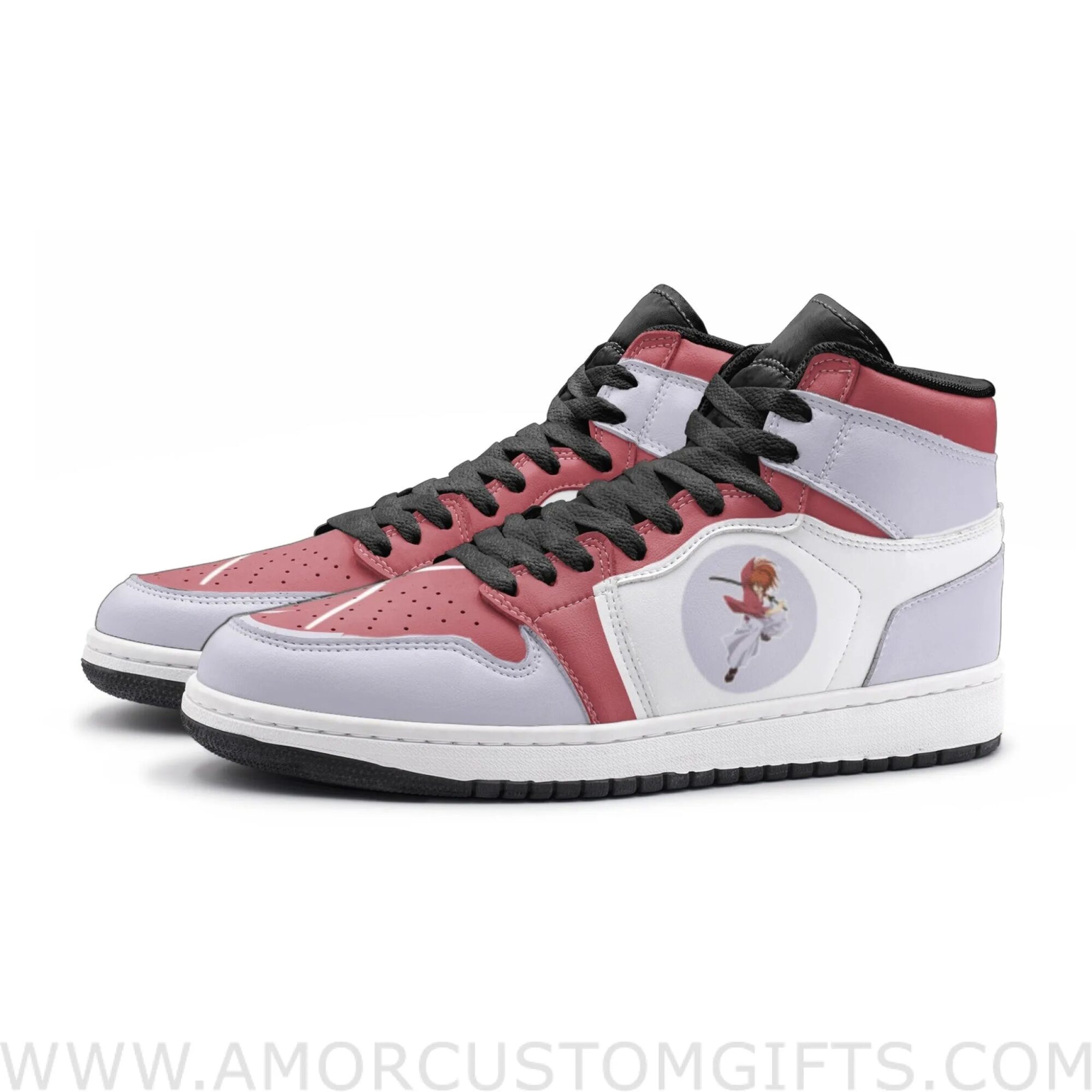 Custom Himura Kenshin Rurouni Kenshin Mid Top Basketball Sneakers Shoes | Personalizable Anime Fan Sneakers