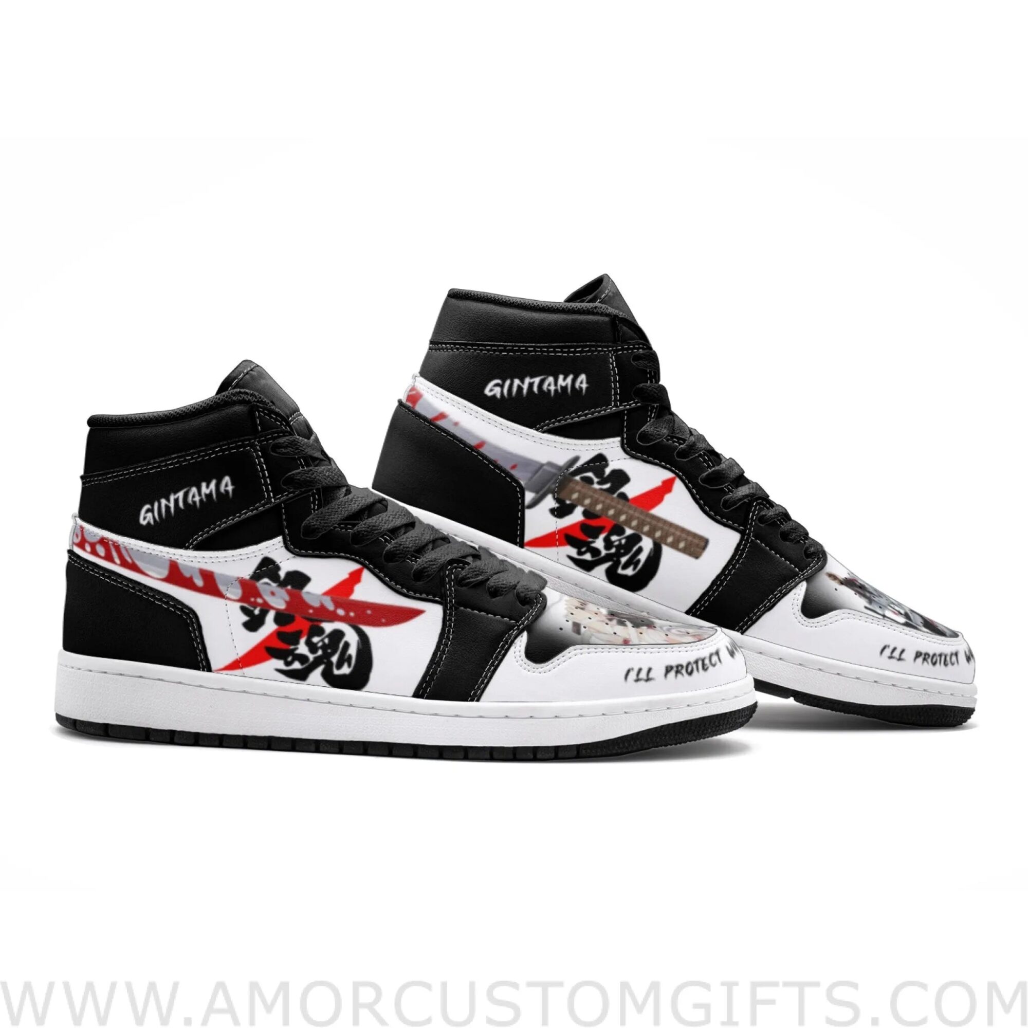 Custom I’ll Protect What I Want to Gintama Mid Top Basketball Sneakers Shoes | Personalizable Anime Fan Sneakers