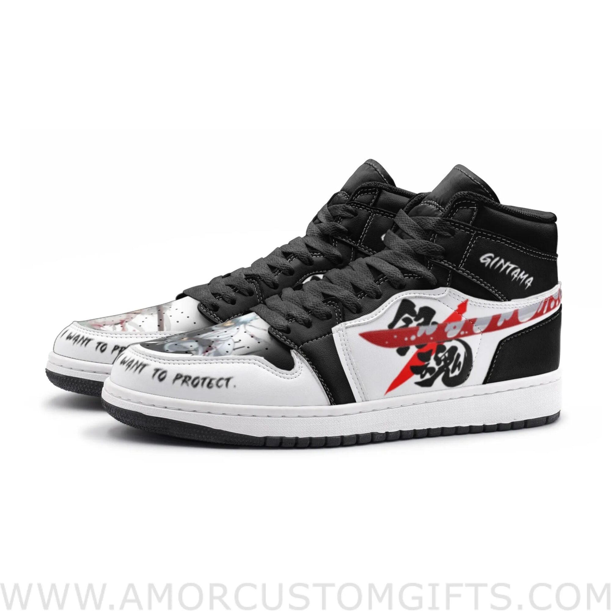 Custom I’ll Protect What I Want to Gintama Mid Top Basketball Sneakers Shoes | Personalizable Anime Fan Sneakers