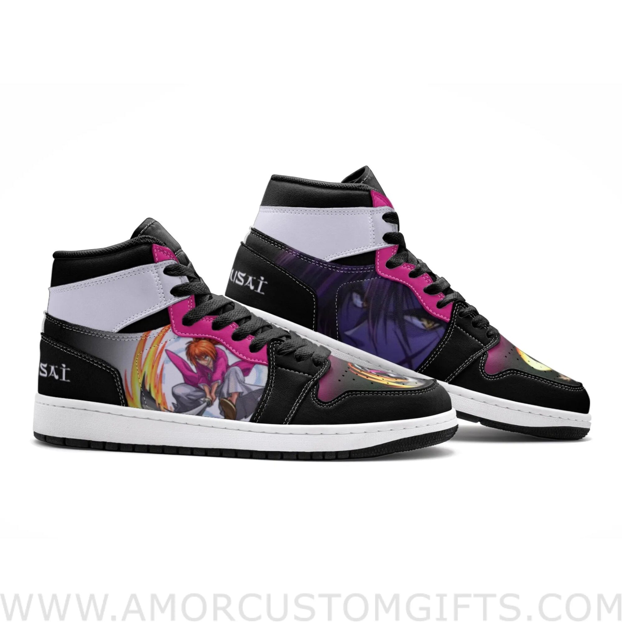 Custom Kenshin Battousai Rurouni Kenshin Mid Top Basketball Sneakers Shoes | Personalizable Anime Fan Sneakers