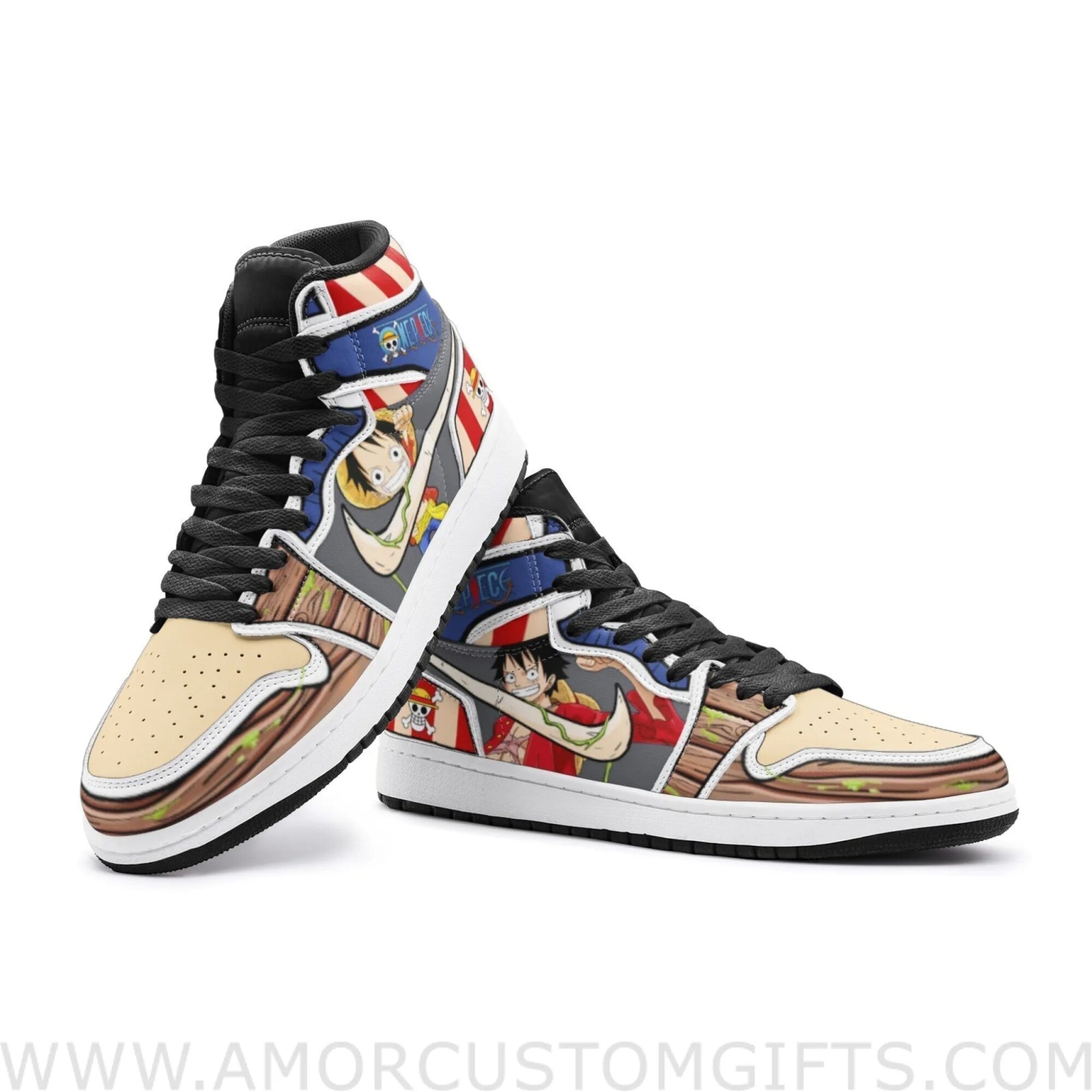 Custom Luffy One Piece V2 Mid Top Basketball Sneakers Shoes | Personalizable Anime Fan Sneakers