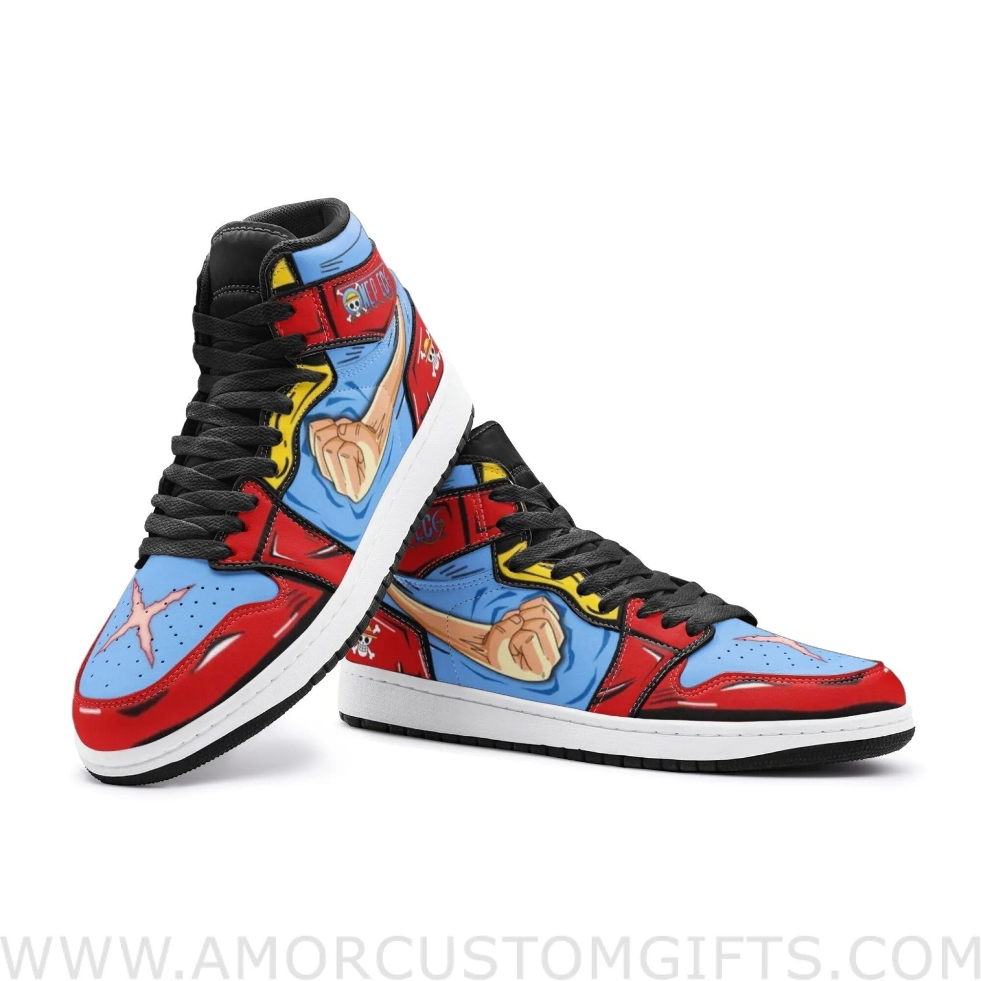 Custom Monkey D. Luffy Fist One Piece Mid Top Basketball Sneakers Shoes | Personalizable Anime Fan Sneakers