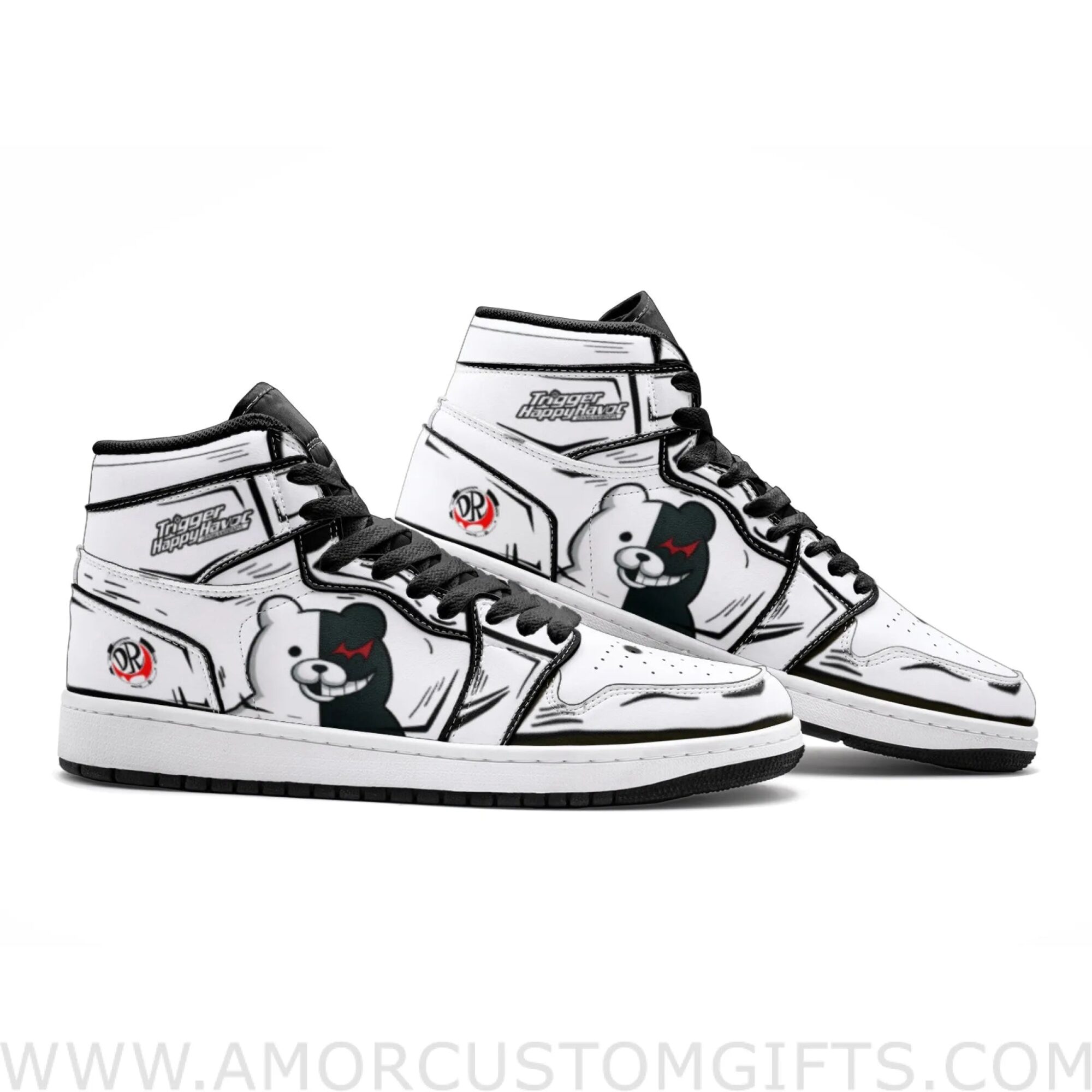 Custom Monokuma Danganronpa Mid Top Basketball Sneakers Shoes | Personalizable Anime Fan Sneakers