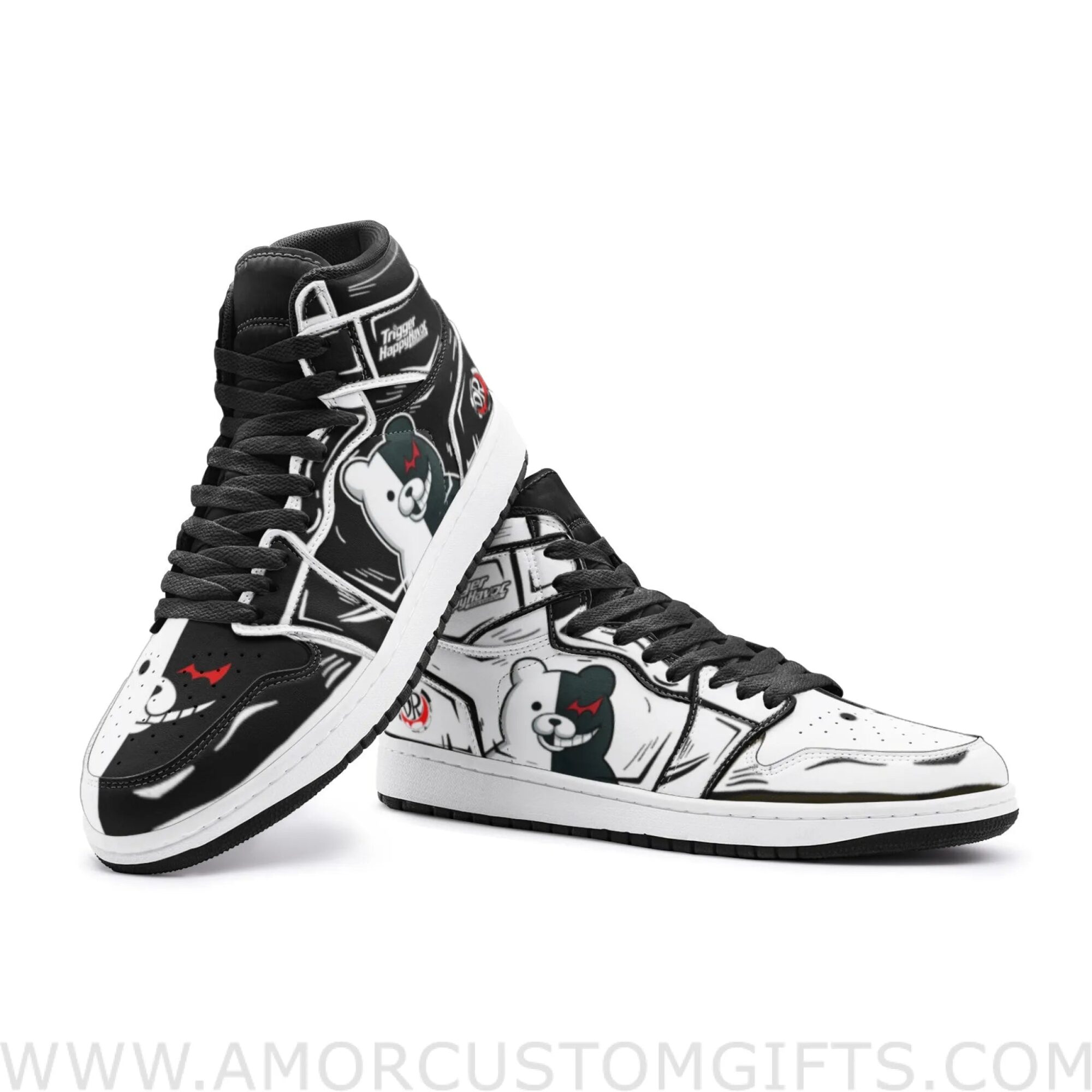 Custom Monokuma Danganronpa Mid Top Basketball Sneakers Shoes | Personalizable Anime Fan Sneakers