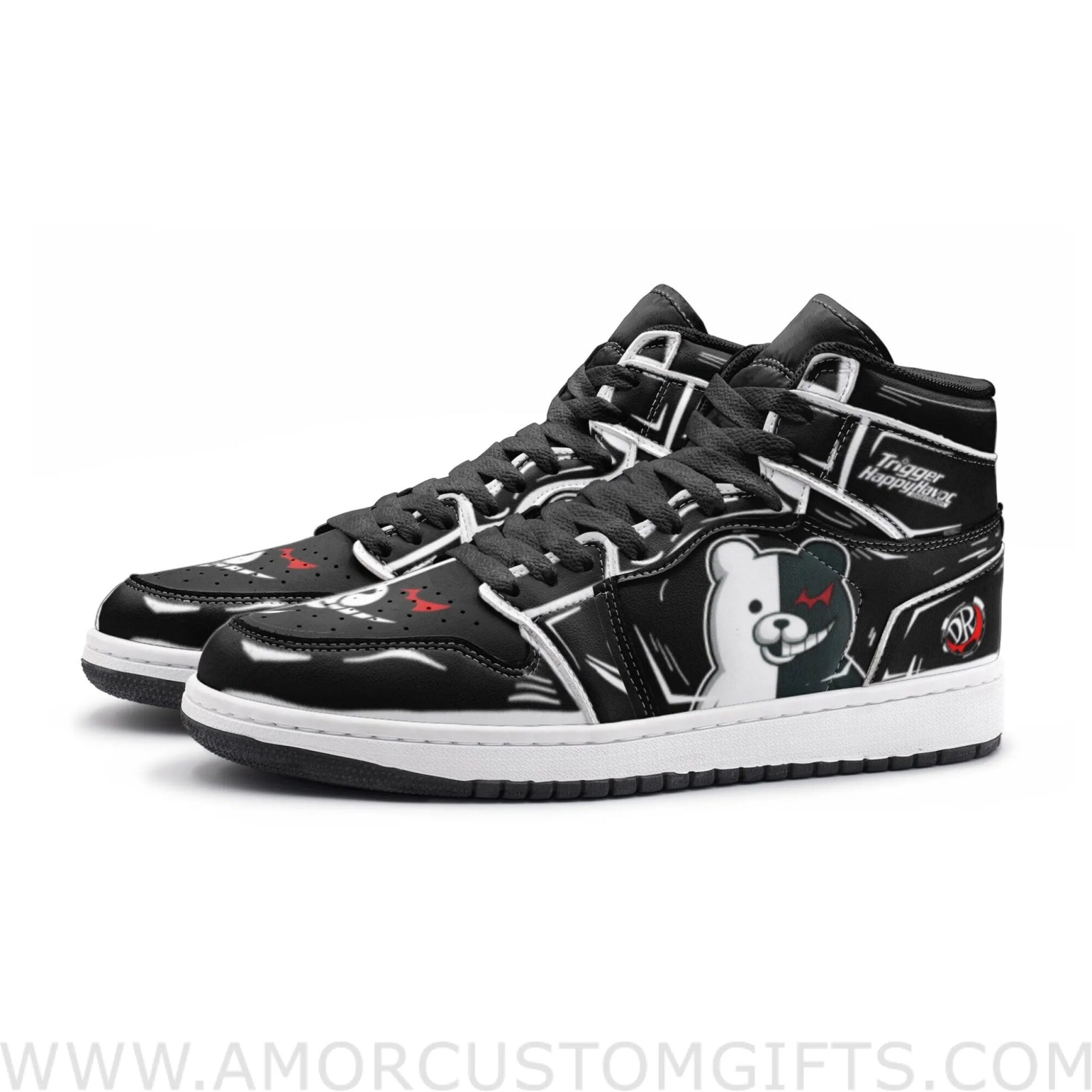 Custom Monokuma Danganronpa Mid Top Basketball Sneakers Shoes | Personalizable Anime Fan Sneakers