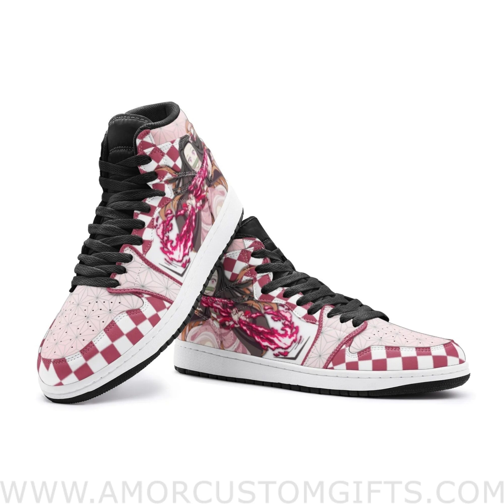 Custom Nezuko Demon Slayer Mid Top Basketball Sneakers Shoes | Personalizable Anime Fan Sneakers